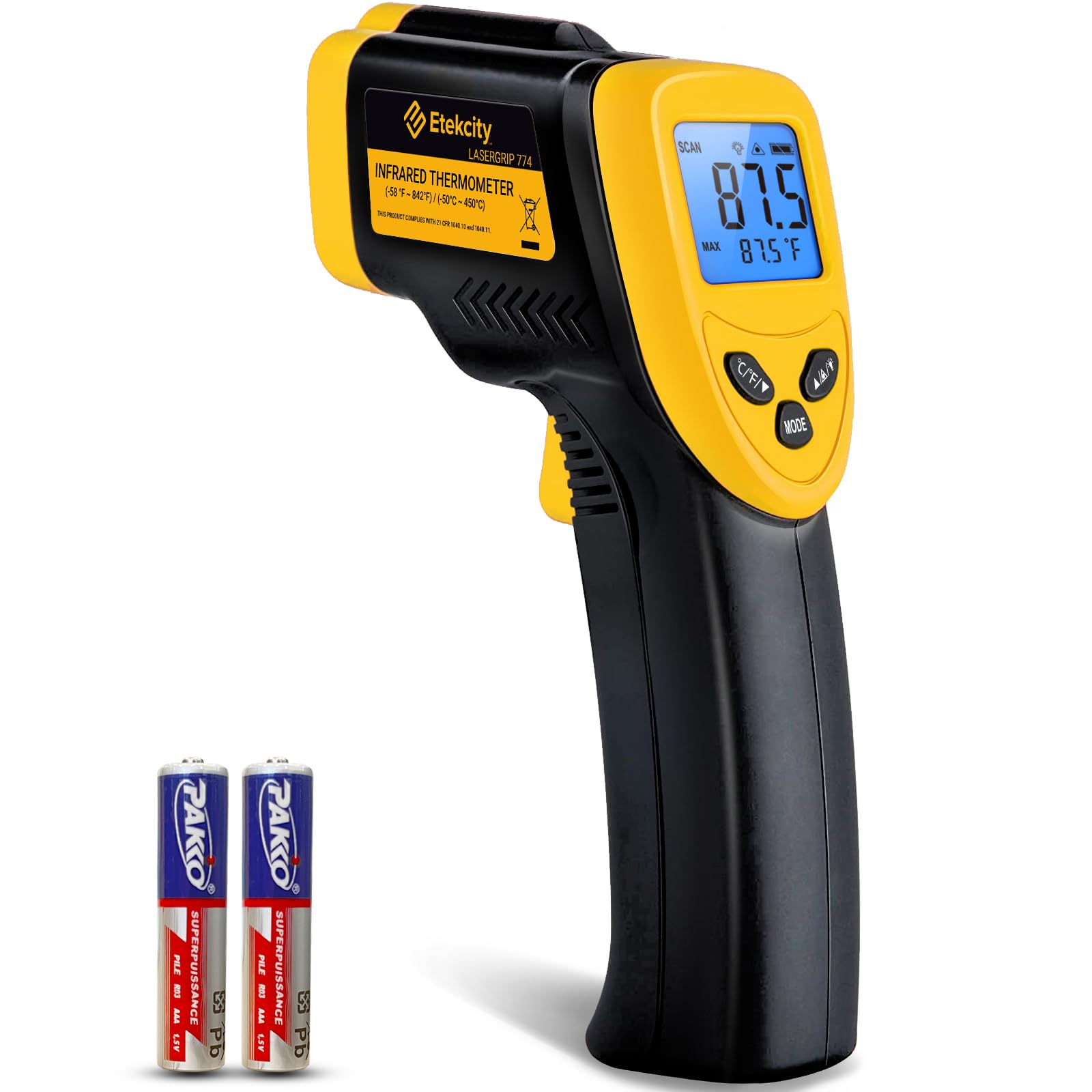 Etekcity Infrared Thermometer Laser Temperature Gun 774, Meat Food Candy Oven Thermometer for Griddle Accessories, Heat Gun for Cooking Refrigerator Tools, Yellow - Image 1