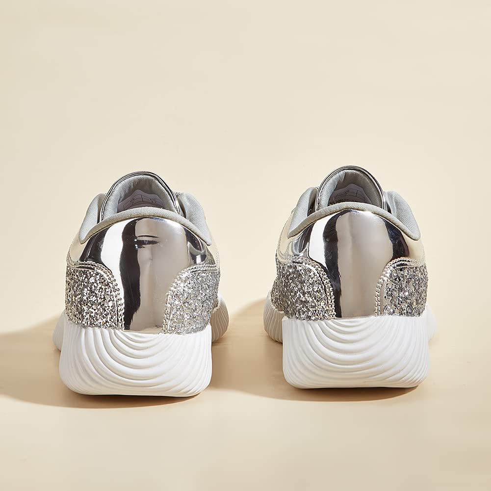 BELOS Women's Glitter Shoes Sparkly Lightweight Metallic Sequins Tennis Shoes(11B(M) US, Silver) - Image 5