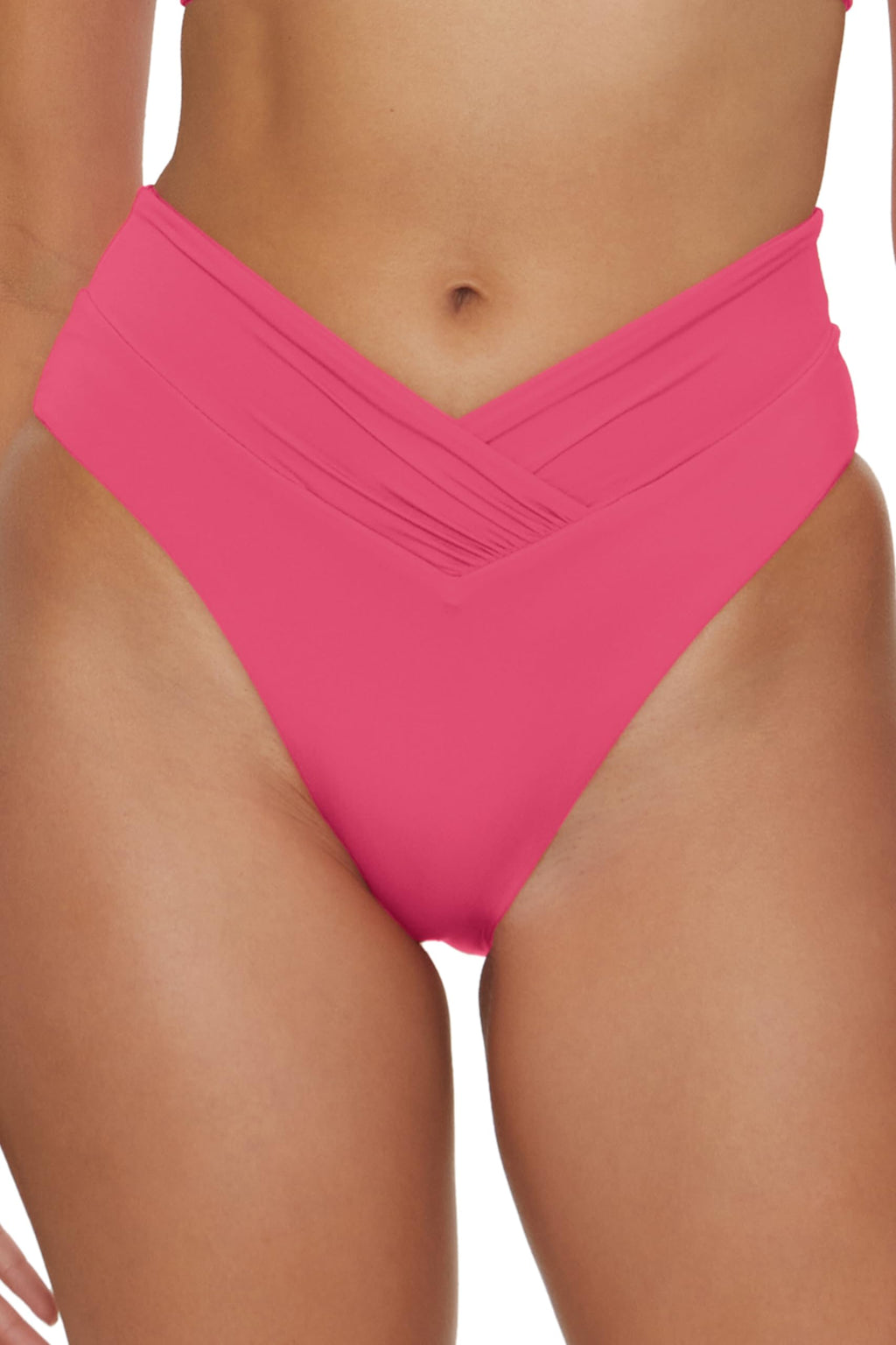BECCA Women's Standard Color Code High Waisted Shirred Bikini Bottom, Cheeky Coverage, Swimwear Separates, Pink Agate, Medium - Image 1