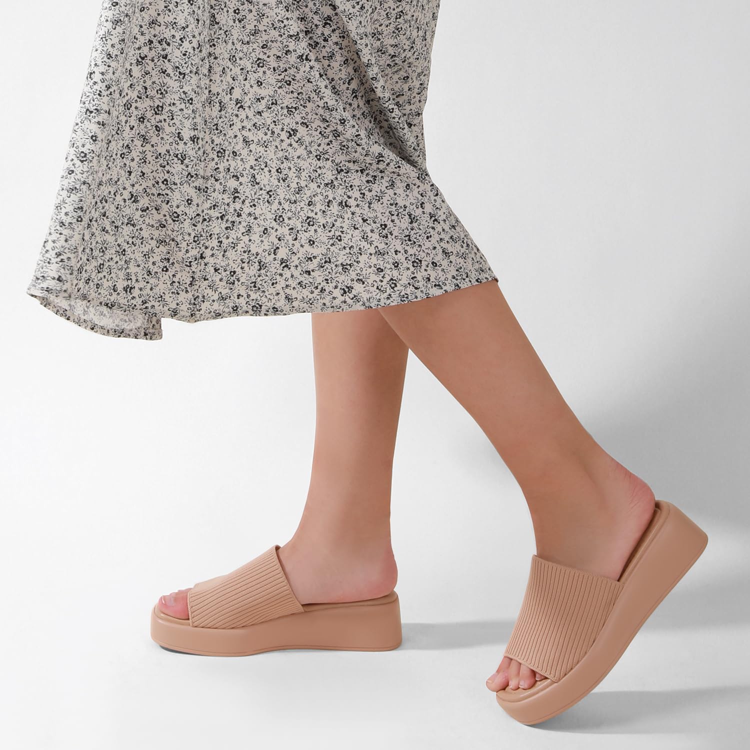 Leevar Pink Platform Sandals for Women - Soft Memory Foam Padded Platform Wedges - Women's Backless Slip On Platform Slides - Comfy Square Open Toe Mules - White Platform Slippers for Women, Size 6 - Image 3