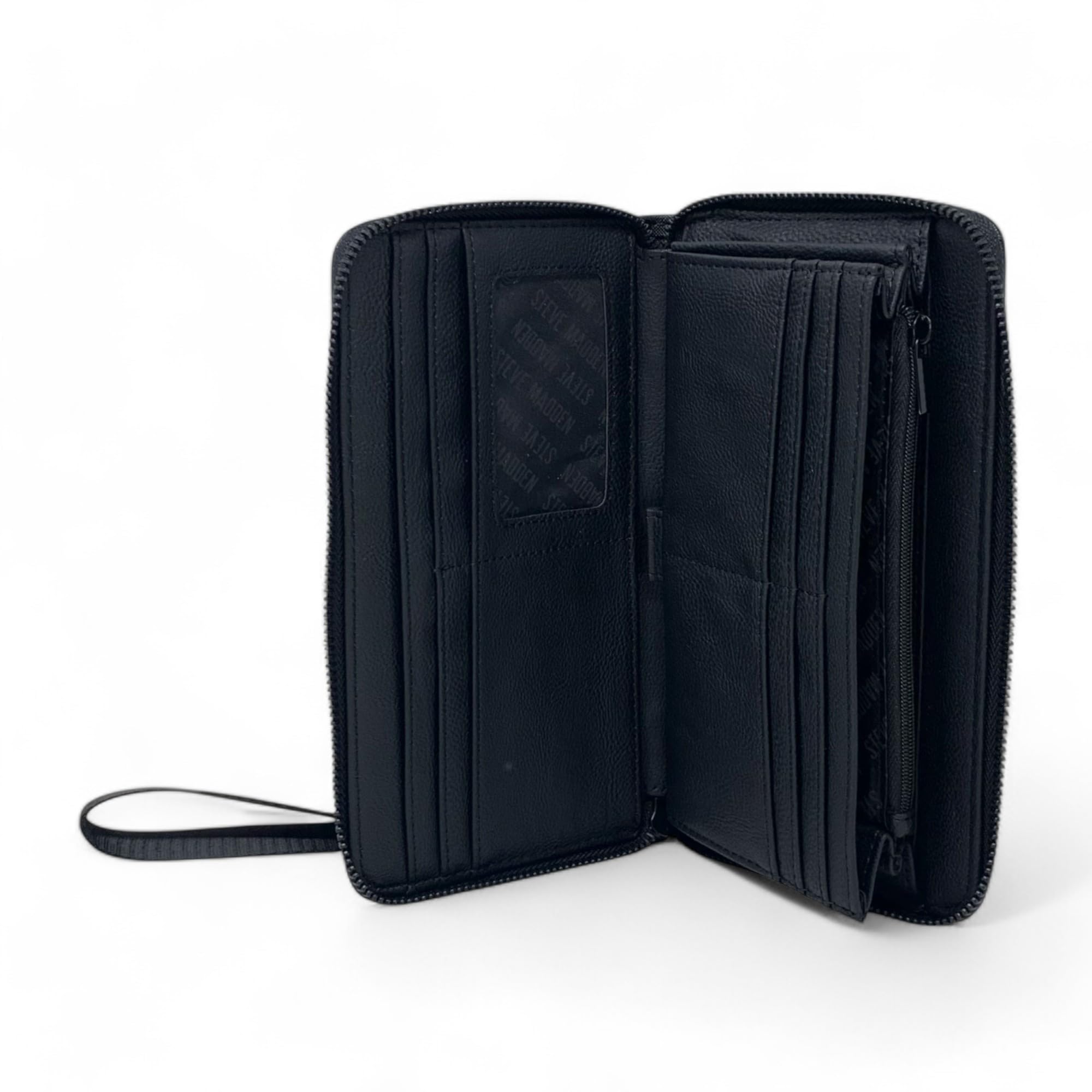 Steve Madden Bzip-Web Zip Around Wallet Wristlet (Black w/Black) - Image 3