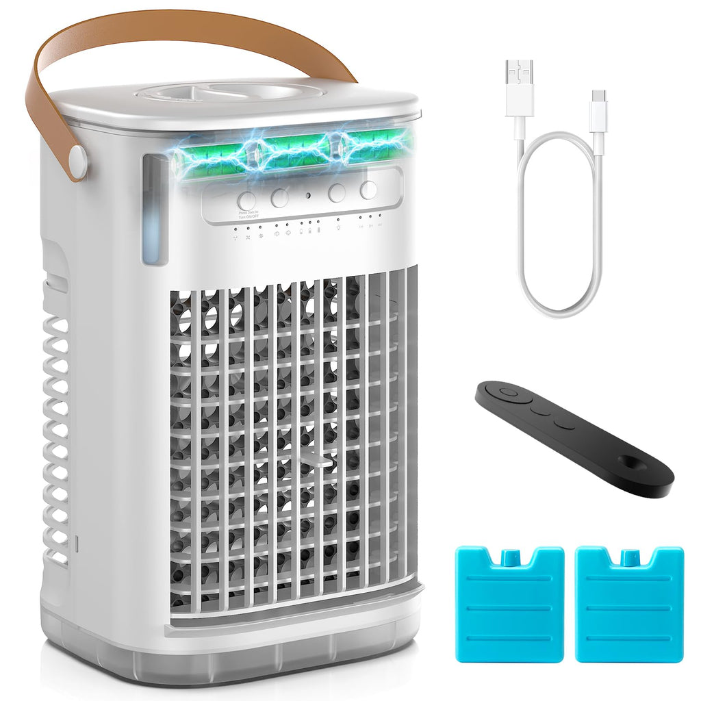 Mini Air Conditioner, Portable Air Conditioners w/Remote, Auto-off Timer, 5400mAh Built-in Battery,1.2L Water Tank & 2 Ice Boxes, Evaporative Air Cooler With 3Speeds, Desktop Fan For HomeOutdoors - Image 1