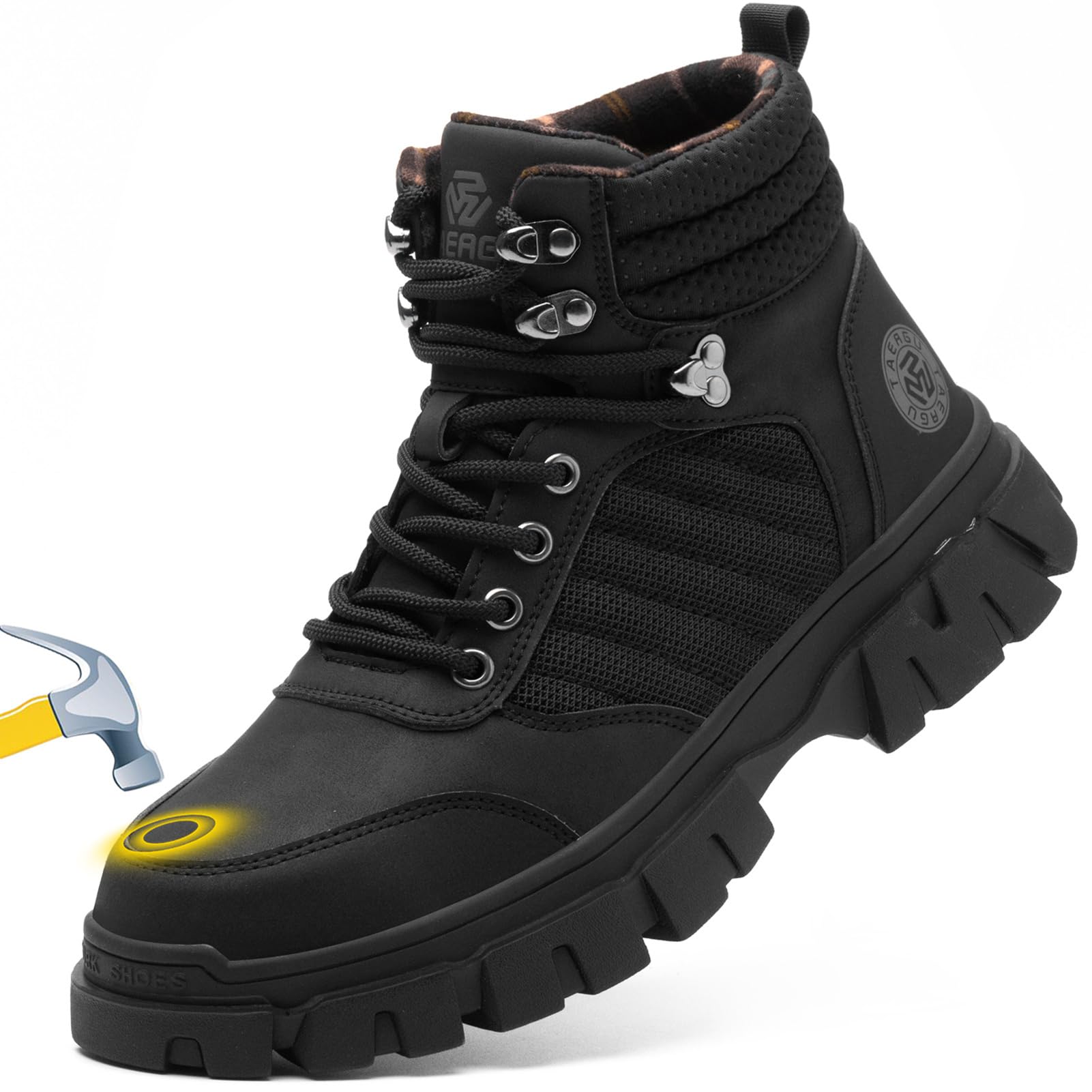 Waterproof Steel Toe Boots For Men-6 Inch Comfortable Mens Safety Work Boots Indestructible Steel Toe Shoes Lightweight Non Slip Puncture Resistant Industrial Construction Boot,Black,Size 9.5 men - Image 1