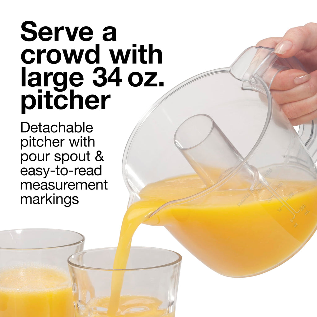 Proctor Silex Electric Citrus Juicer Machine, Large 34 oz. Pitcher, Pressure Activated, 2 Reamers for Big and Small Fruit, Pulp Control, for Orange, Lemon, Grapefruit Juice, White & Green (66340) - Image 5