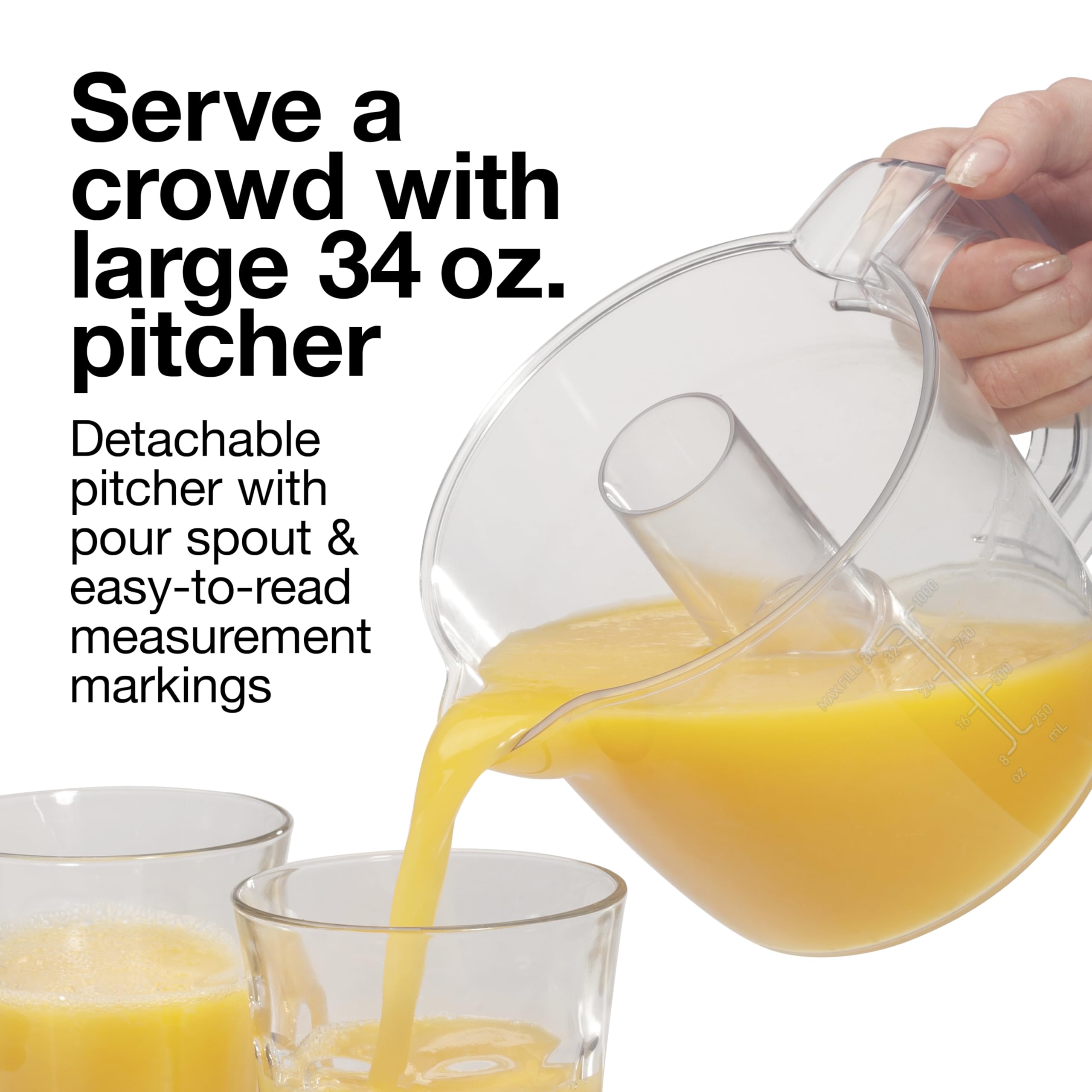 Proctor Silex Electric Citrus Juicer Machine, Large 34 oz. Pitcher, Pressure Activated, 2 Reamers for Big and Small Fruit, Pulp Control, for Orange, Lemon, Grapefruit Juice, White & Green (66340) - Image 5