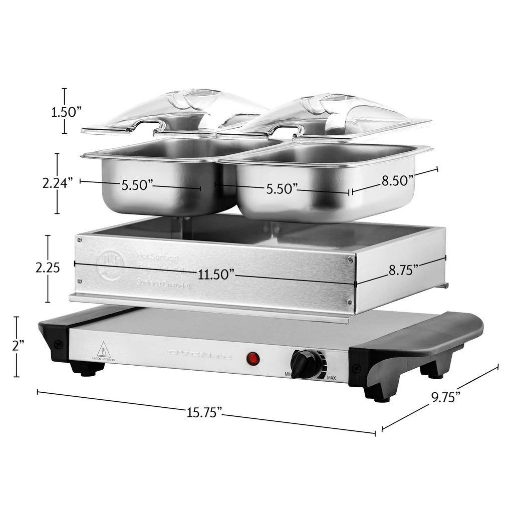 OVENTE Electric Buffet Server & Food Warmer with Two 1.5 Qt Stainless Steel Chafing Dishes, Adjustable Temperature Control – Warming Tray for Parties, Dinners & Events, Silver FW152S - Image 3