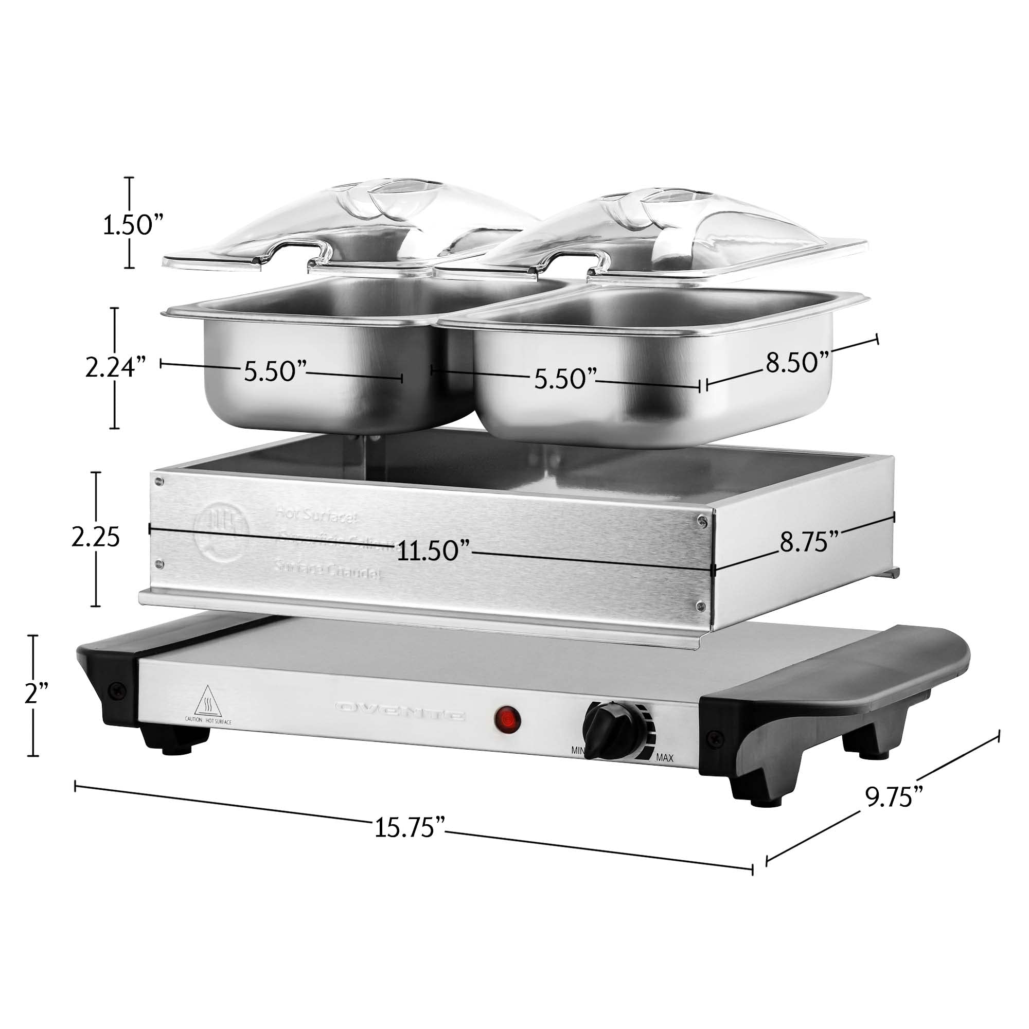 OVENTE Electric Buffet Server & Food Warmer with Two 1.5 Qt Stainless Steel Chafing Dishes, Adjustable Temperature Control – Warming Tray for Parties, Dinners & Events, Silver FW152S - Image 3