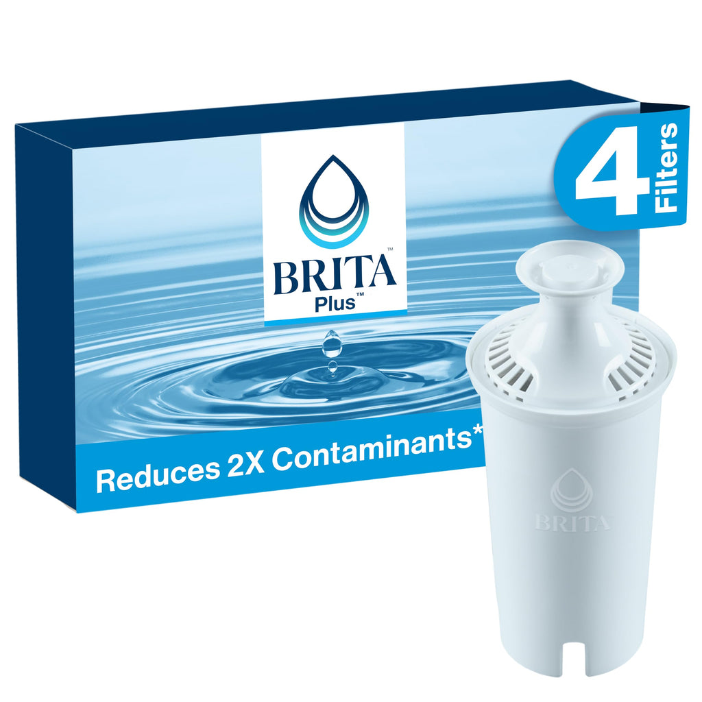 Brita Plus Water Filter, BPA-Free, High-Density Replacement Filter for Pitchers and Dispensers, Reduces 2x Contaminants*, Lasts Two Months or 40 Gallons, Includes 4 Filters - Image 1