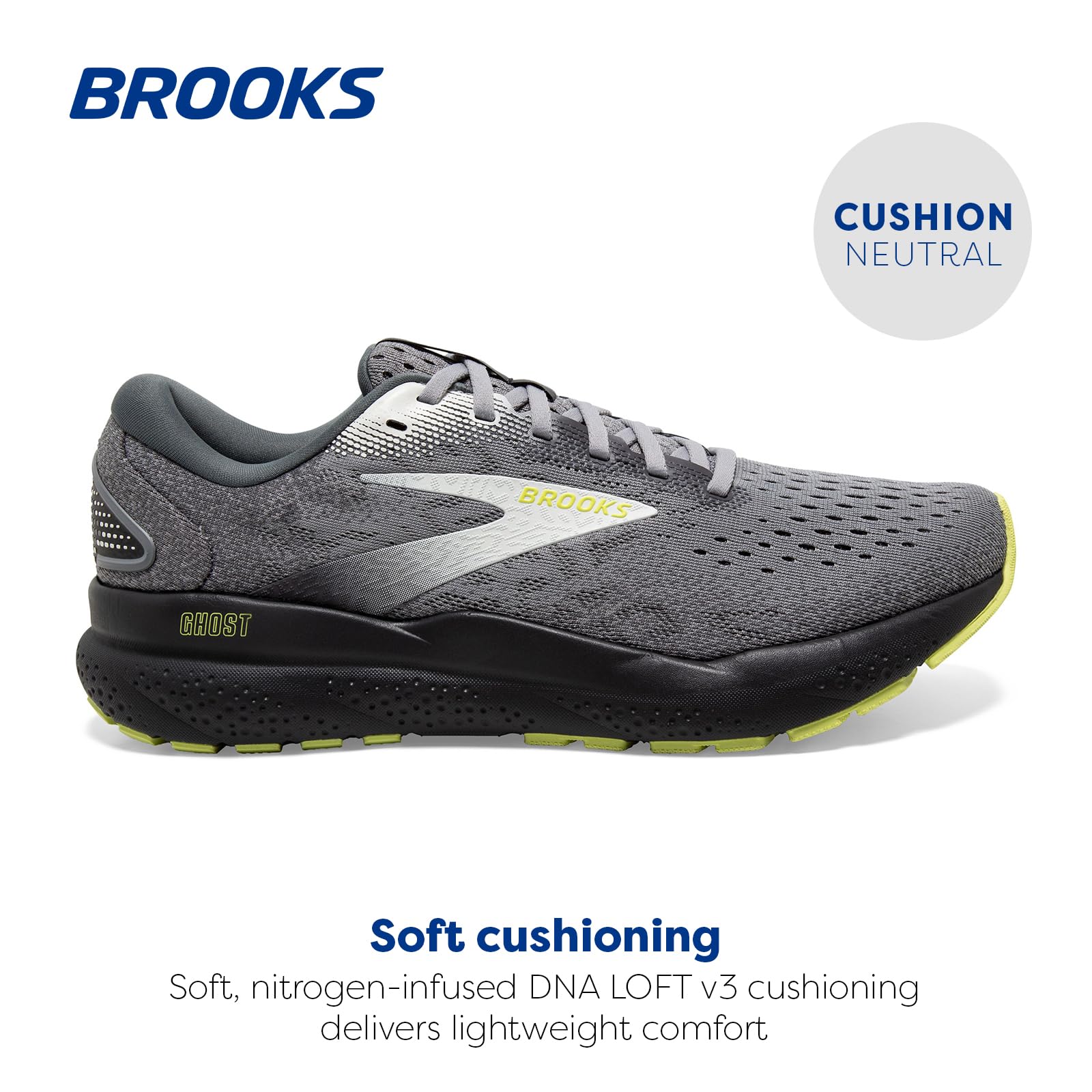Brooks Men’s Ghost 16 Neutral Running Shoe - Primer/Grey/Lime - 9 X-Wide - Image 2