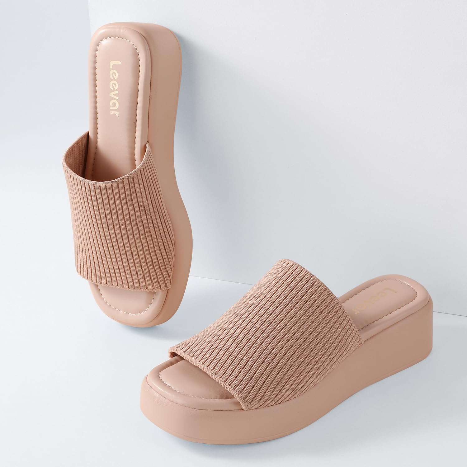 Leevar Pink Platform Sandals for Women - Soft Memory Foam Padded Platform Wedges - Women's Backless Slip On Platform Slides - Comfy Square Open Toe Mules - White Platform Slippers for Women, Size 6 - Image 2