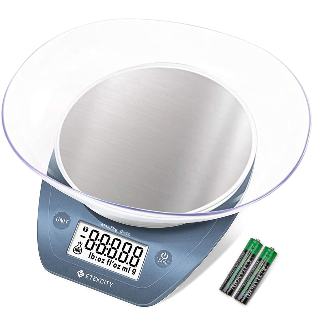 Etekcity 0.1g Food Scale, Bowl, Digital Grams and Ounces for Weight Loss, Dieting, Baking, Cooking, and Meal Prep, 11lb/5kg, Stainless Steel Prussian Blue - Image 1