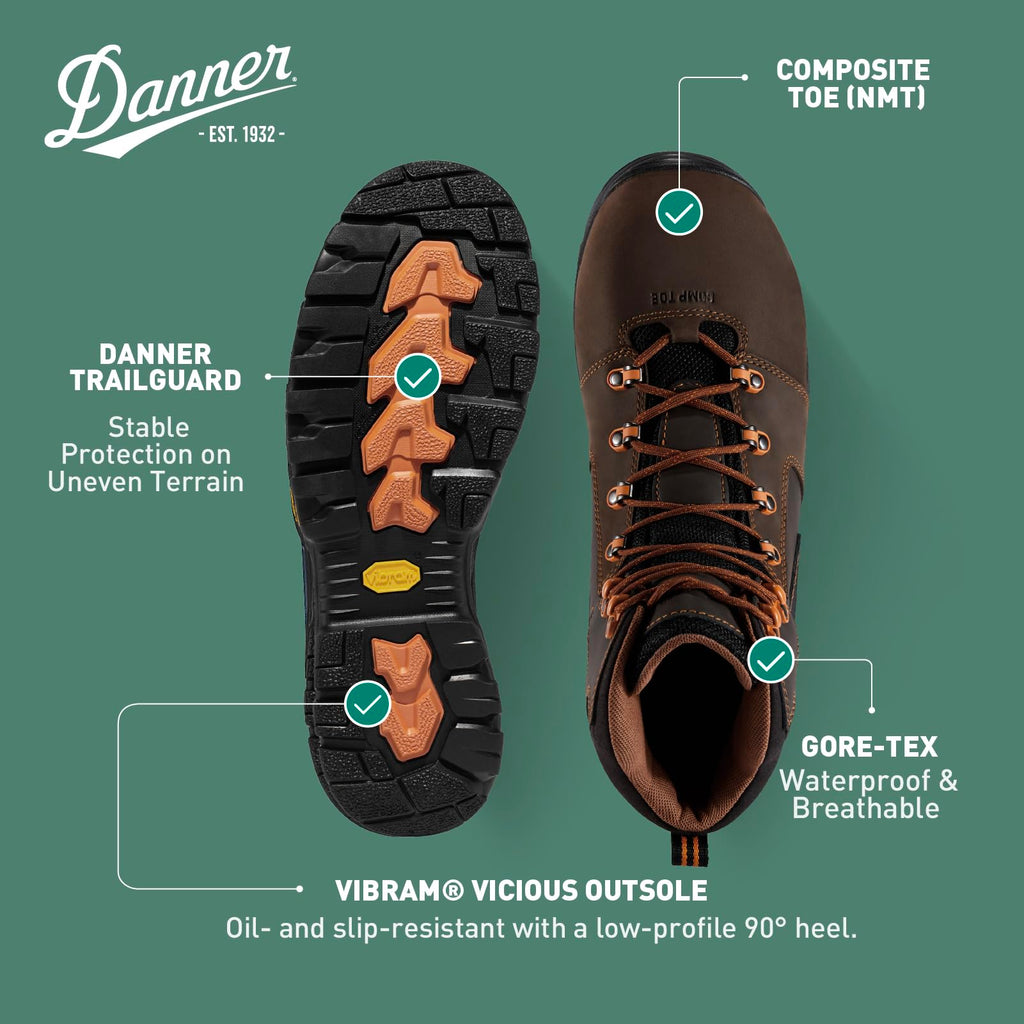 Danner Vicious 4.5” Composite Toe Work Boots for Men - Full-Grain Leather with Breathable Gore-Tex Lining, Speed Lace System & Non Slip Heel Outsole, Brown/Orange - 10 D - Image 4