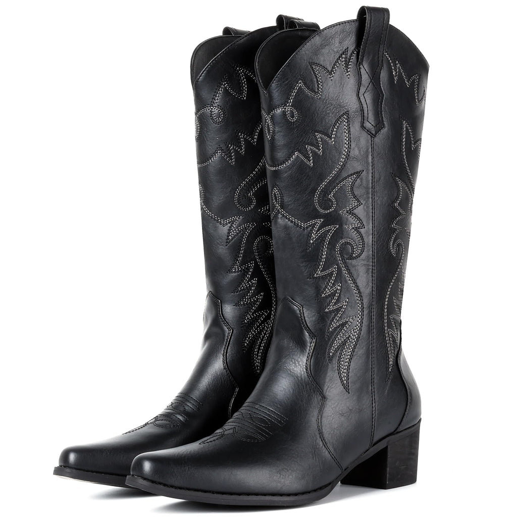 IXU Cowboy Boots Women Pointy Toe Women's Mid Calf Western Cowgirl Boots - Image 8