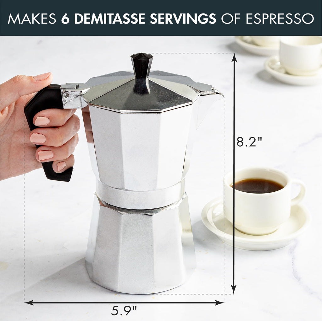 Primula Classic Stovetop Espresso and Coffee Maker, Moka Pot for Italian and Cuban Café Brewing, Greca Coffee Maker, Cafeteras, 6 Espresso Cups, Silver - Image 4