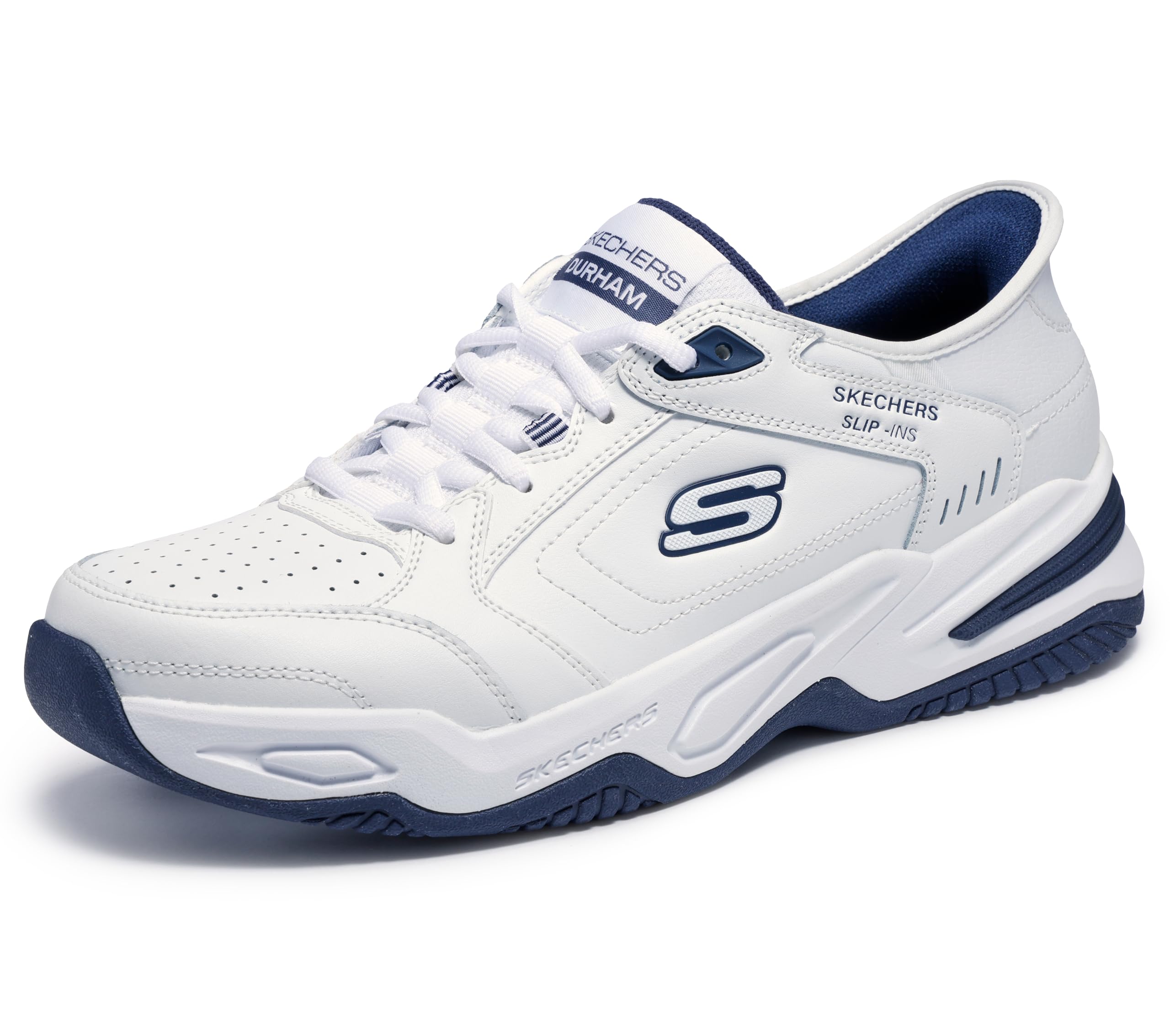 Skechers Men's Durham Hands Free Slip-in Sneaker,White/Navy,8.5 Extra Wide - Image 1