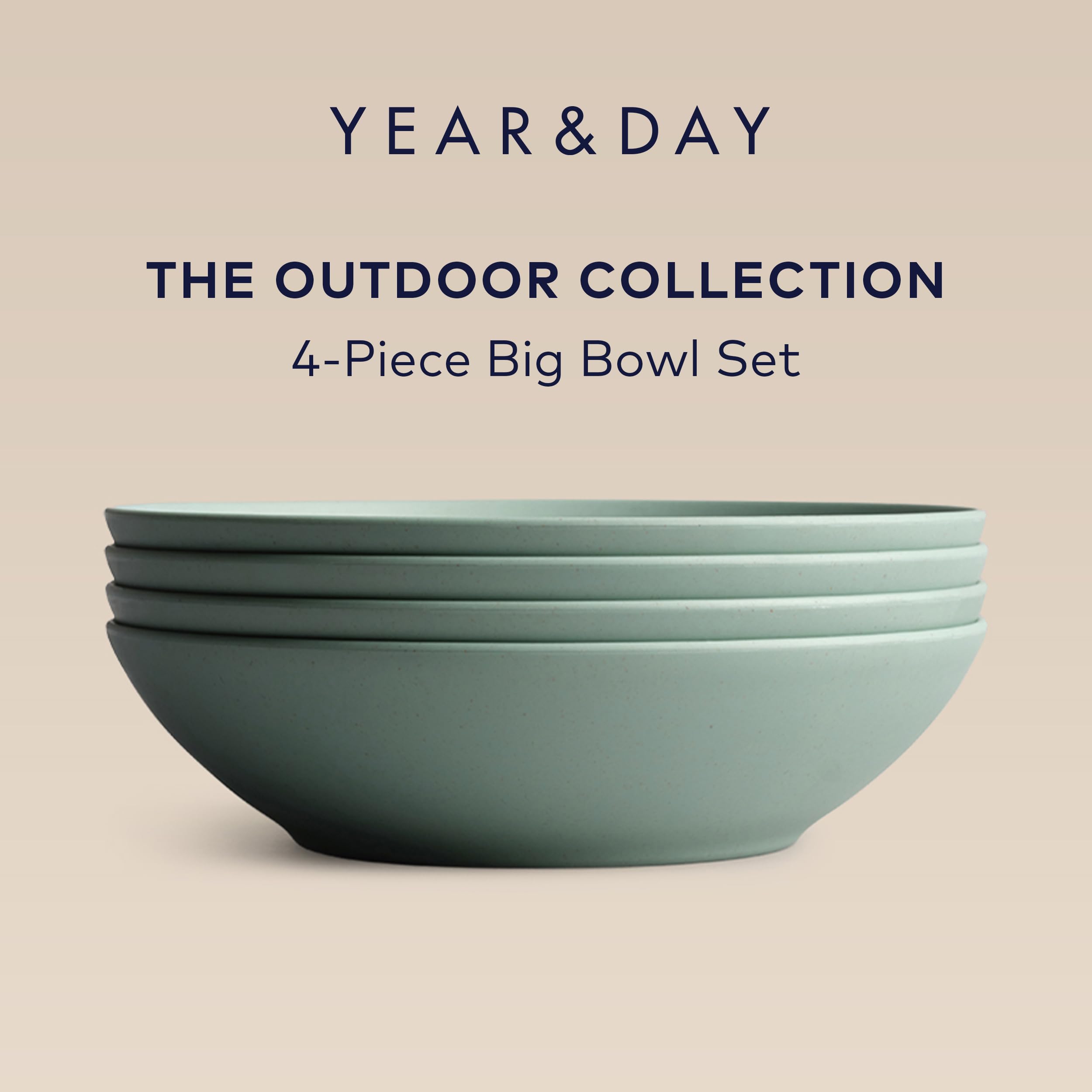Year & Day Outdoor Set of 4 Unbreakable Lightweight Pasta Dinner Bowls, Plant Derived, Palm Green, 8.25 inch - Image 3