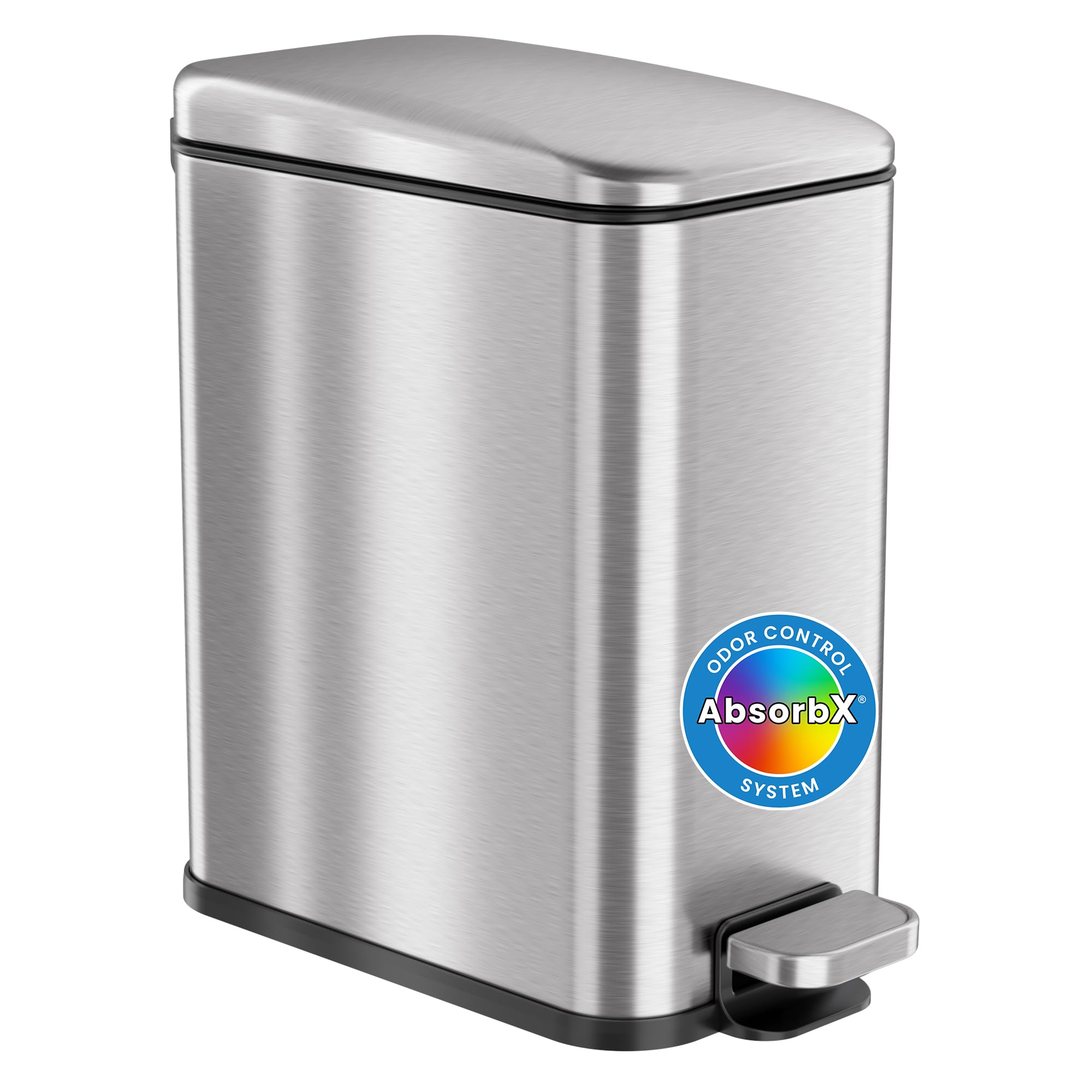 iTouchless 5 Liter / 1.32 Gallon SoftStep Bathroom Trash Can with Lid & AbsorbX Odor Filter – Slim Stainless Steel Wastebasket with Inner Bucket for Small Spaces, Home, Office, Bedroom, Living Room - Image 1