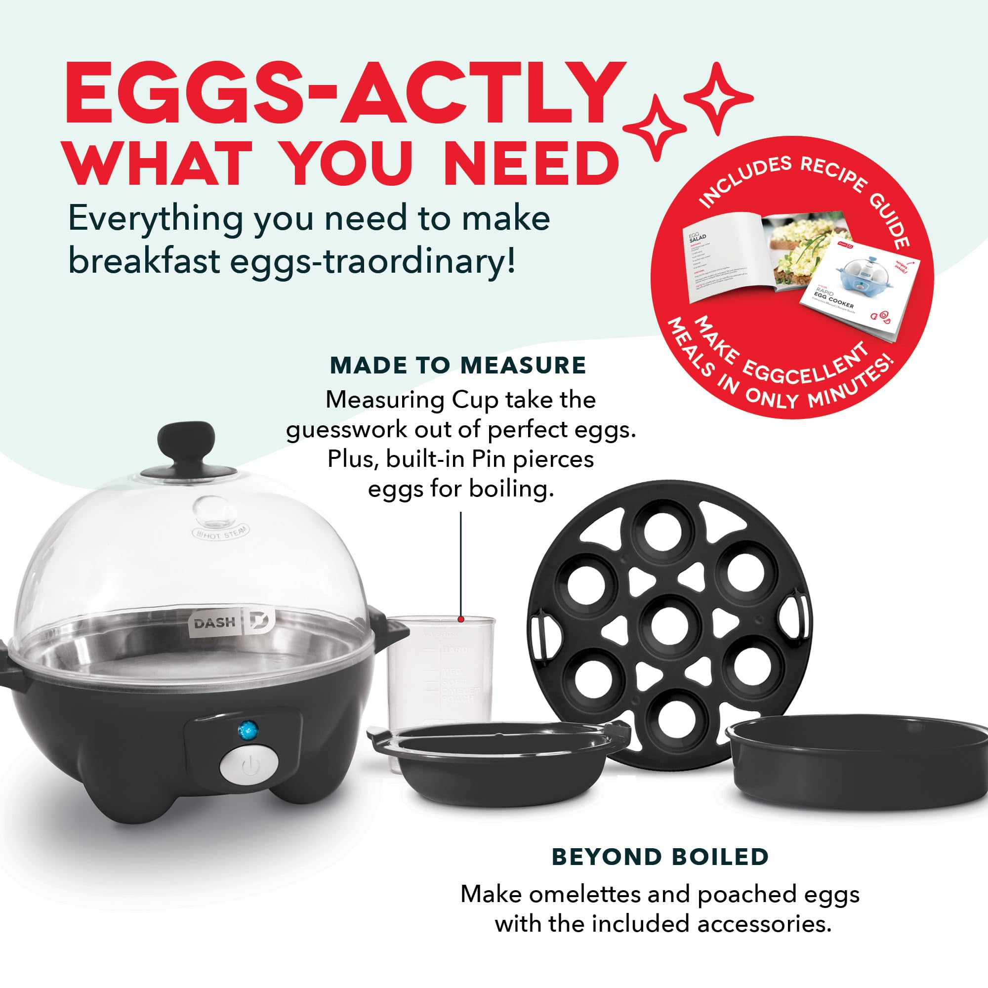 DASH Rapid Egg Cooker: 7 Egg Capacity Electric Egg Cooker for Hard Boiled Eggs, Poached Eggs, Scrambled Eggs, or Omelets with Auto Shut Off Feature - Black' - Image 4