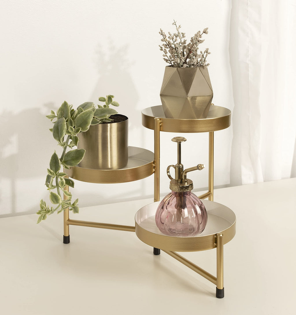 Kate and Laurel Finn 3-Tiered Plant Stand; 7.25 x 7.25 x 10; White and Gold; Decorative Layered Tabletop Plant Stand for Display and Storage - Image 2