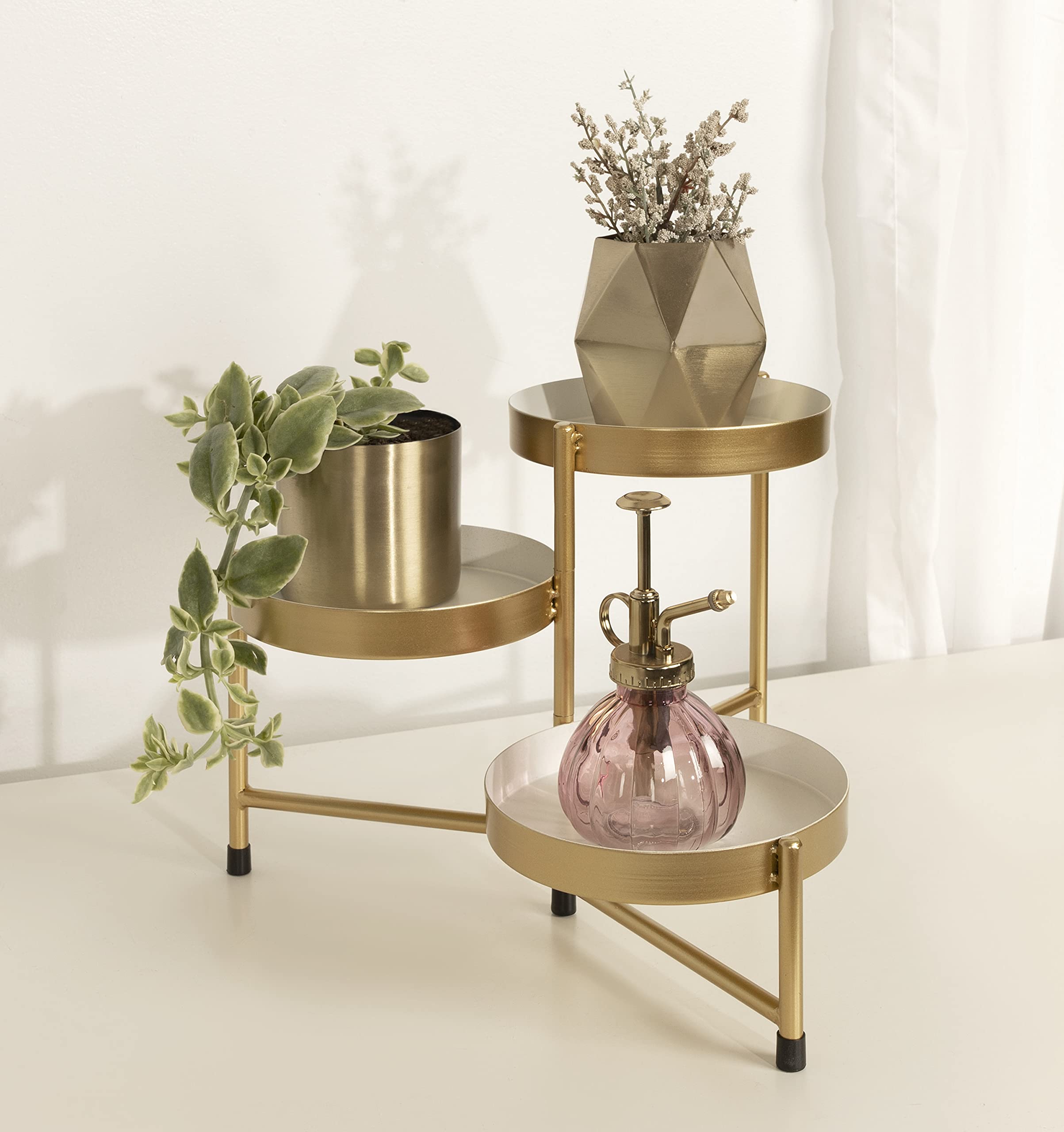 Kate and Laurel Finn 3-Tiered Plant Stand; 7.25 x 7.25 x 10; White and Gold; Decorative Layered Tabletop Plant Stand for Display and Storage - Image 2