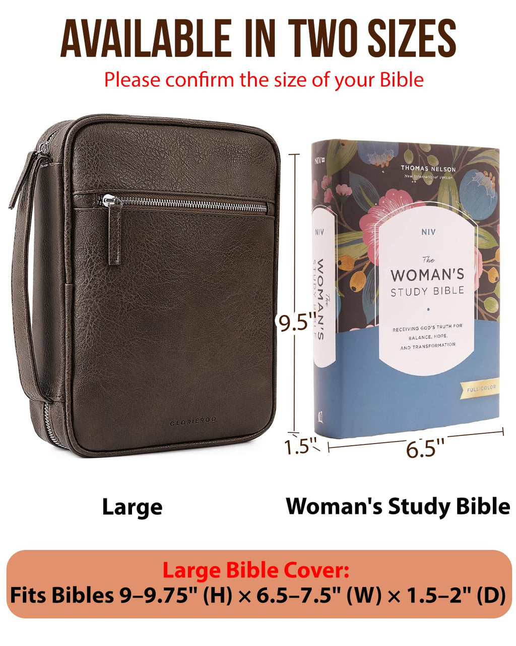 Bible Cover - Bible Case with Durable Handle, Men's Carrying Book Case Church Bag Bible, Fits Bibles up to 9.75" x 7.5", Protective with Zippered Pocket, Ideal for Father's Gift, Christian Gift - Image 2