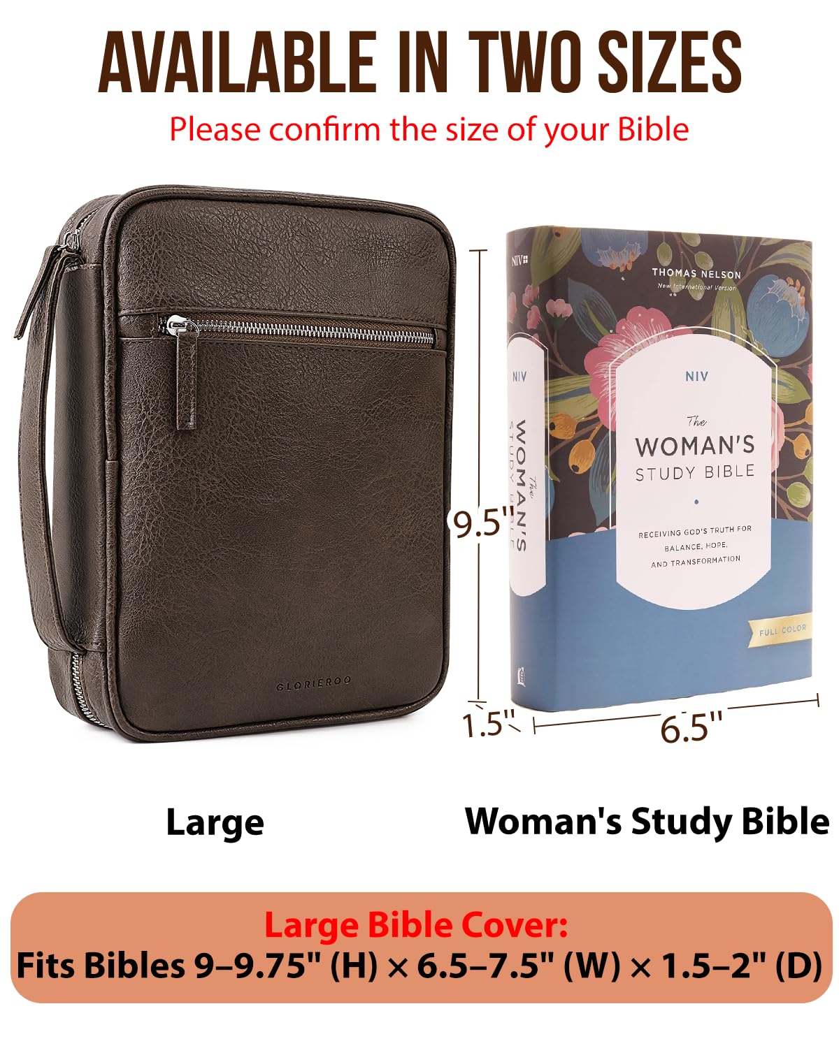 Bible Cover - Bible Case with Durable Handle, Men's Carrying Book Case Church Bag Bible, Fits Bibles up to 9.75" x 7.5", Protective with Zippered Pocket, Ideal for Father's Gift, Christian Gift - Image 2