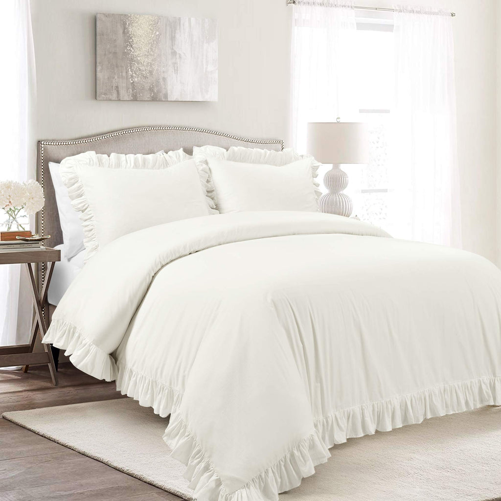 Lush Decor Reyna Ruffle Cotton Duvet Cover Set 3 Piece Set Full/ Queen, White - Queen Size Bedding Set - White Duvet Queen- Ruffled Bedding - Coquette Decor - Image 1