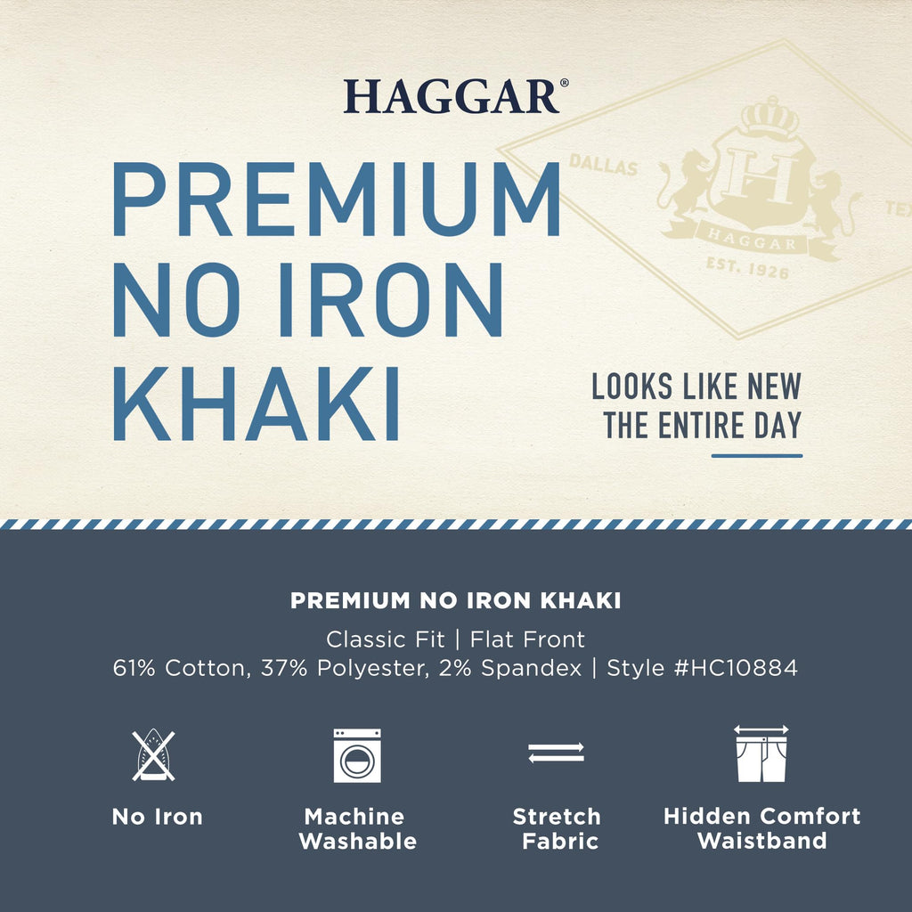 Haggar mens Premium No Iron Khaki Classic Fit Expandable Waist Flat Front dress pants, Dark Navy, 36W x 29L US - Image 5