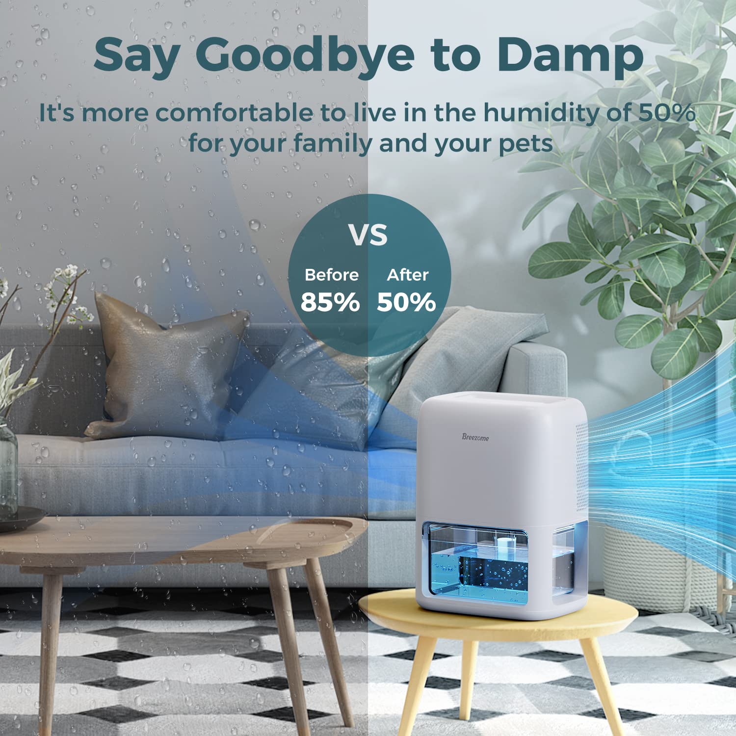 BREEZOME 60 OZ Dehumidifiers for Home, Dual-Semiconductor Quiet Dehumidifier with Timer Sleep Mode Auto-Off 7 Colors Light Portable Small Dehumidifiers for Bathroom, Cloakroom, RV - Image 4