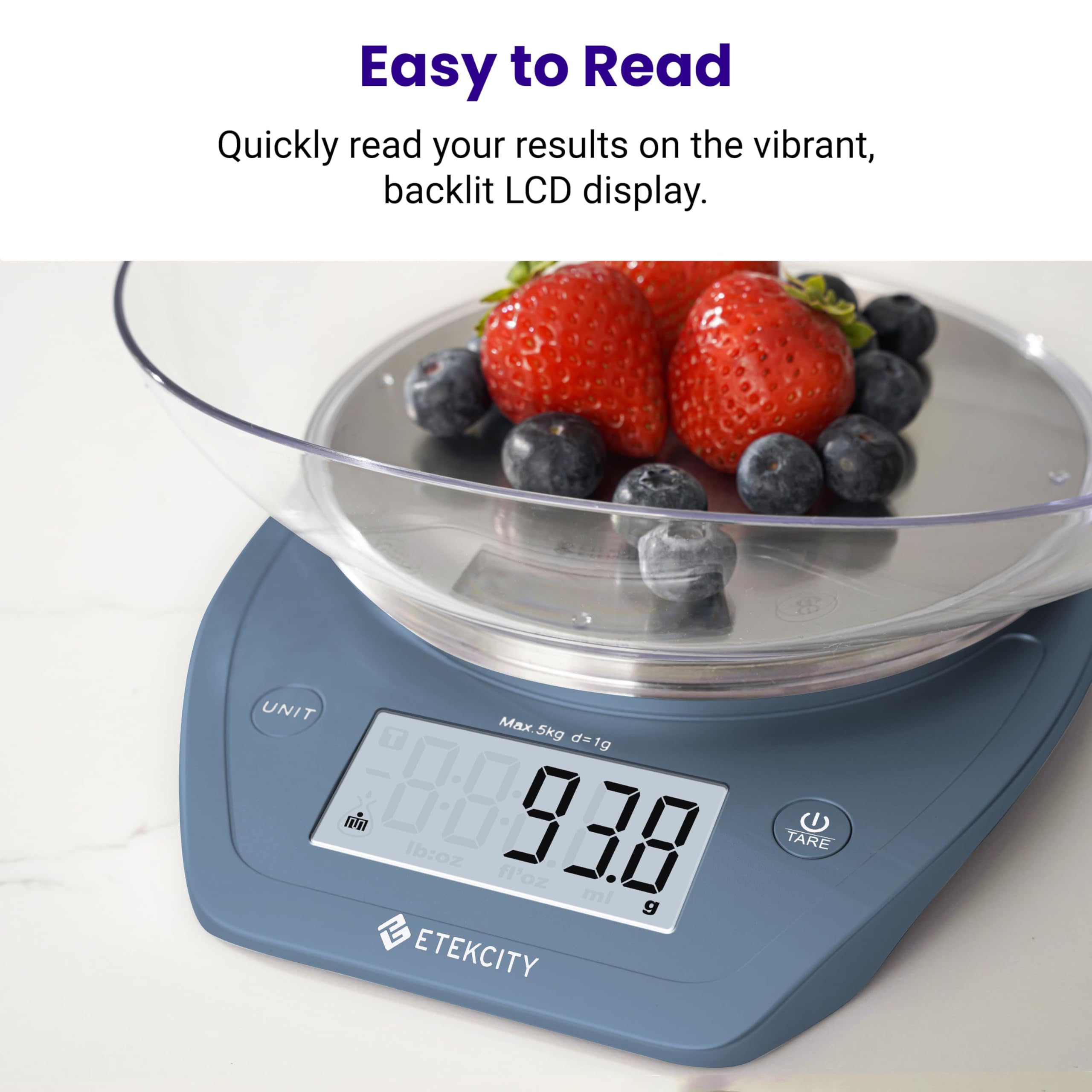 Etekcity 0.1g Food Scale, Bowl, Digital Grams and Ounces for Weight Loss, Dieting, Baking, Cooking, and Meal Prep, 11lb/5kg, Stainless Steel Prussian Blue - Image 4