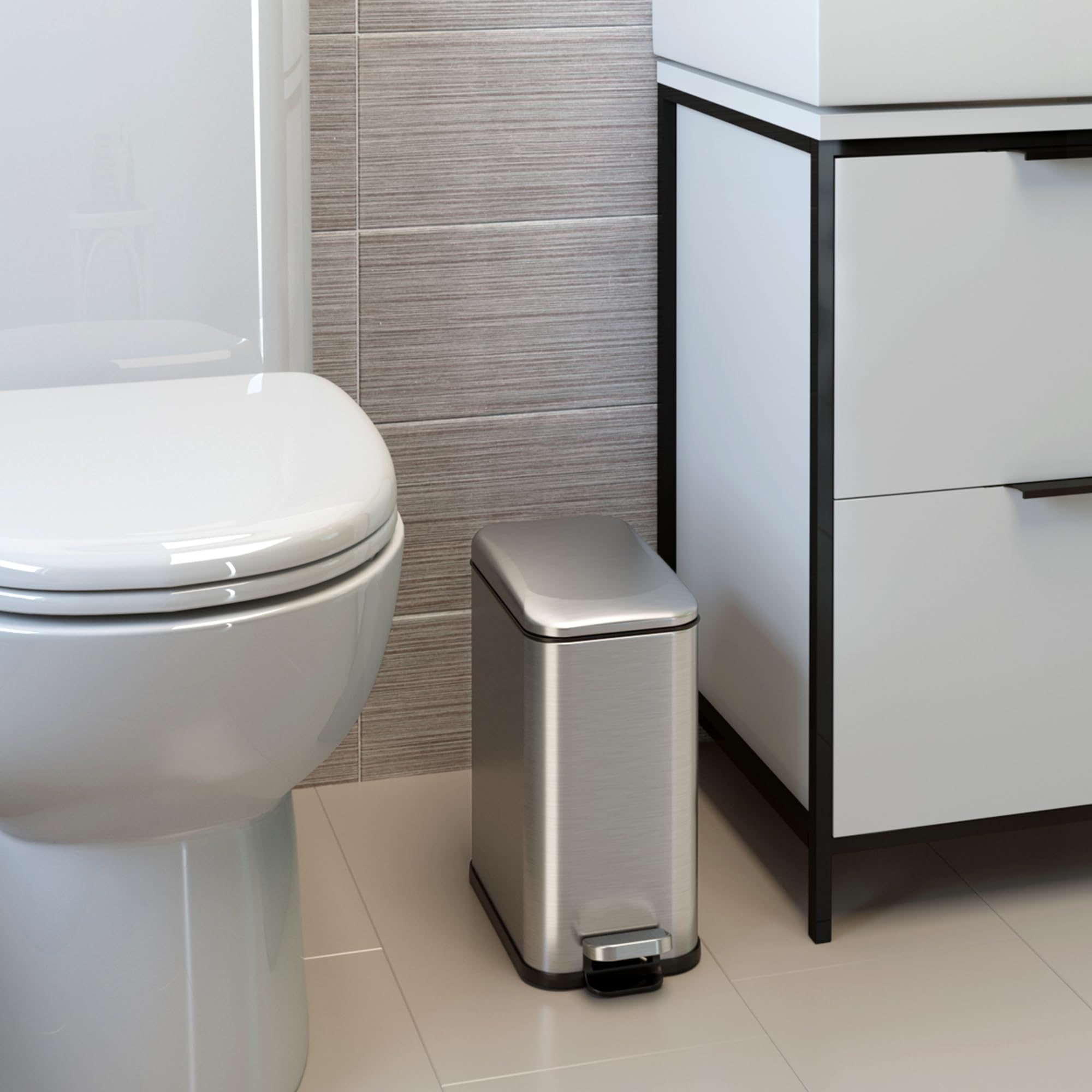 iTouchless 5 Liter / 1.32 Gallon SoftStep Bathroom Trash Can with Lid & AbsorbX Odor Filter – Slim Stainless Steel Wastebasket with Inner Bucket for Small Spaces, Home, Office, Bedroom, Living Room - Image 2