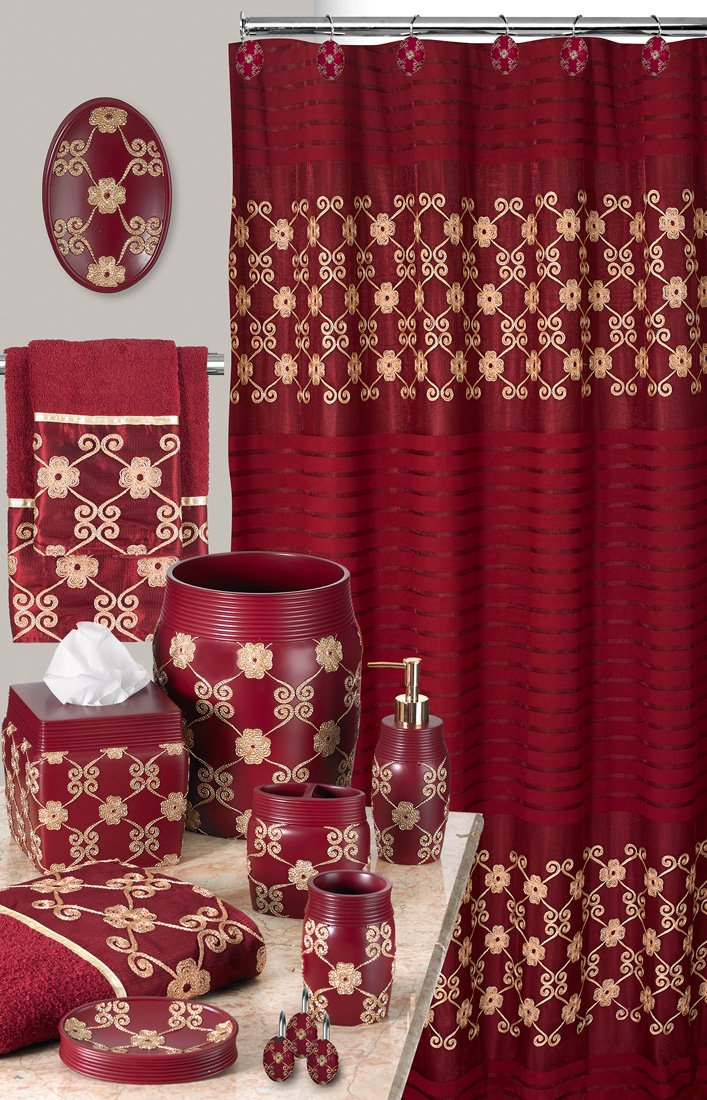 Popular Bath Bath Towels, Vlegant Rosa Collection, 21" x 12", Burgundy/Gold - Image 5