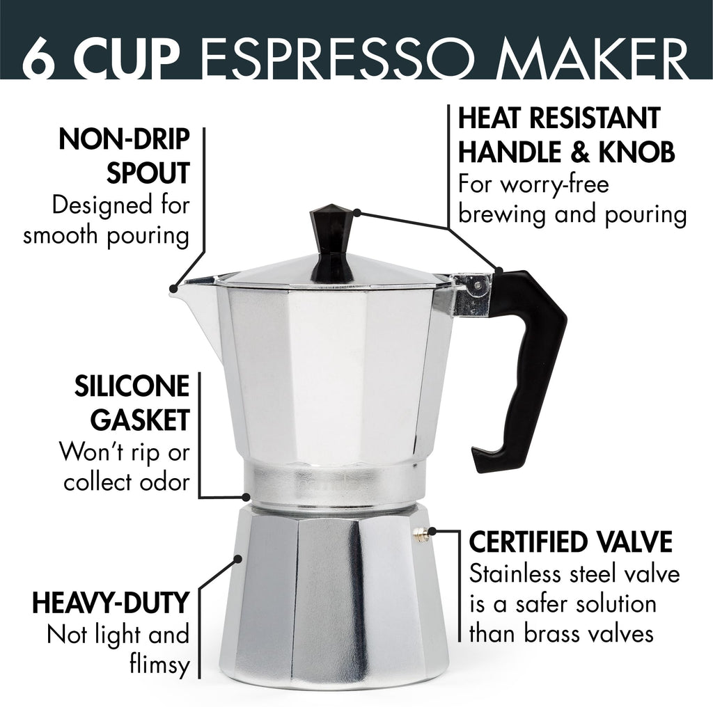 Primula Classic Stovetop Espresso and Coffee Maker, Moka Pot for Italian and Cuban Café Brewing, Greca Coffee Maker, Cafeteras, 6 Espresso Cups, Silver - Image 2