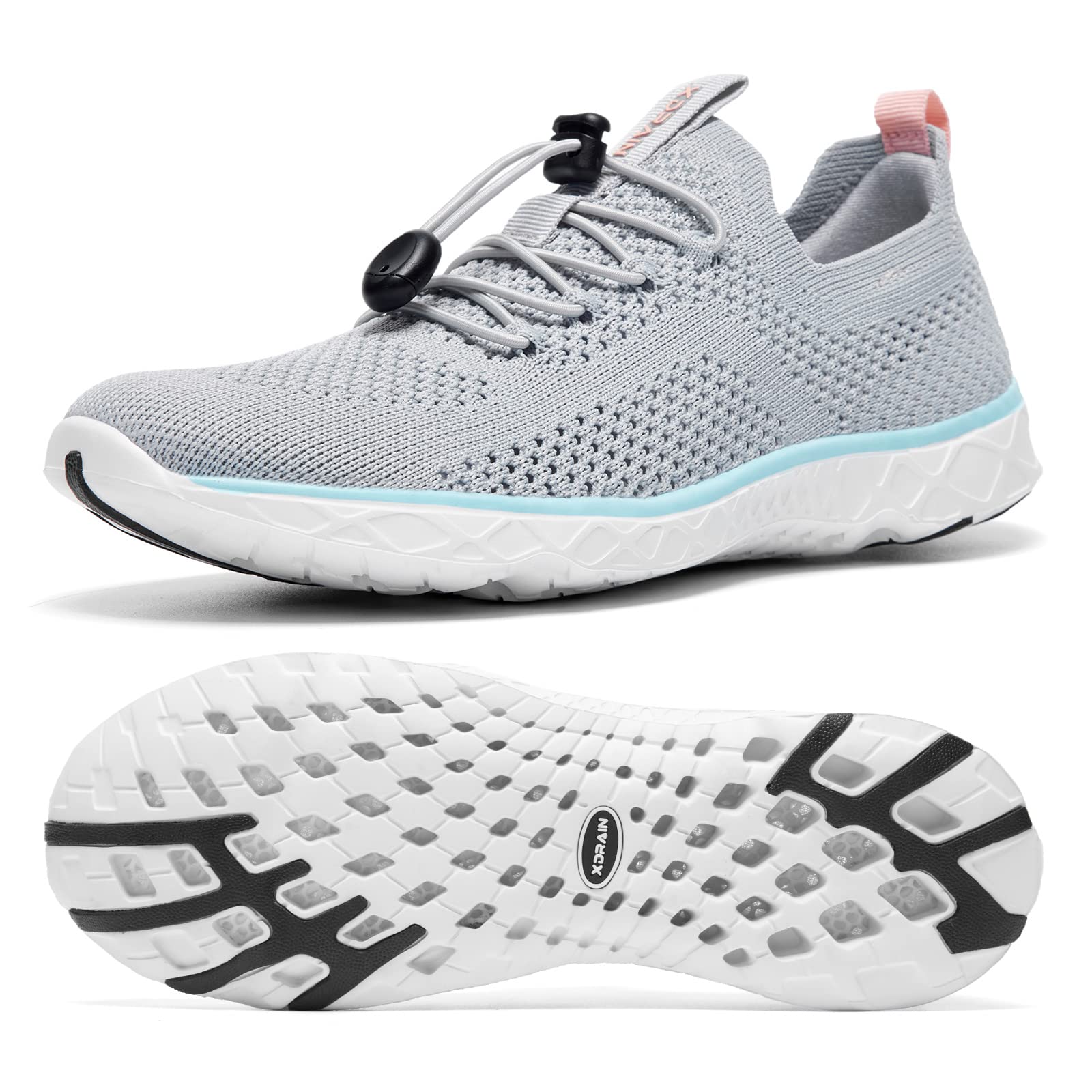 KOLILI Arch Support Aqua Water Shoes Aerobics, Quick Drying Sport Watershoes, Slip on Tennis Sneaker for Walking, Drain Sole Watershoes for Summing Beach Travel Lt Gray/Aqua 8.5 - Image 1