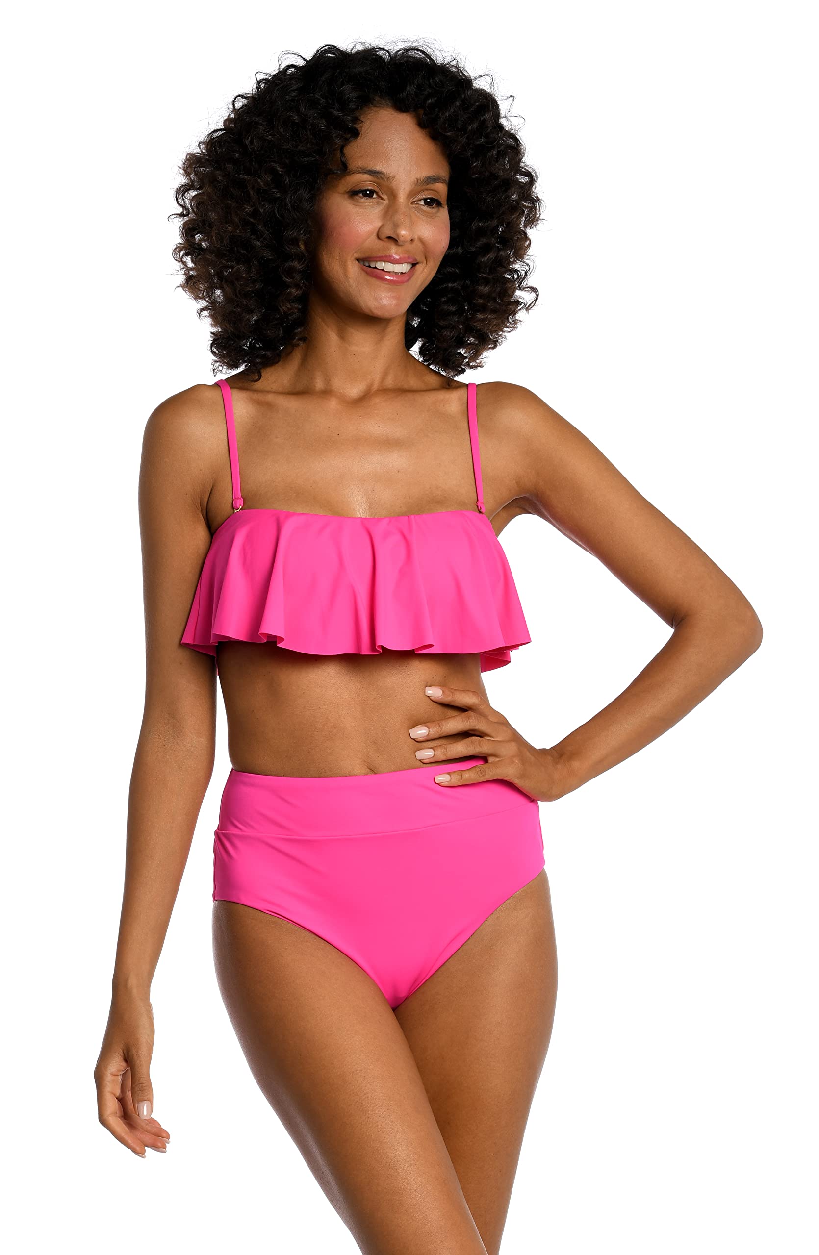 La Blanca Women's Island Goddess Ruffle Bandeau Bikini Swimsuit Top, Pop Pink, 12 - Image 1