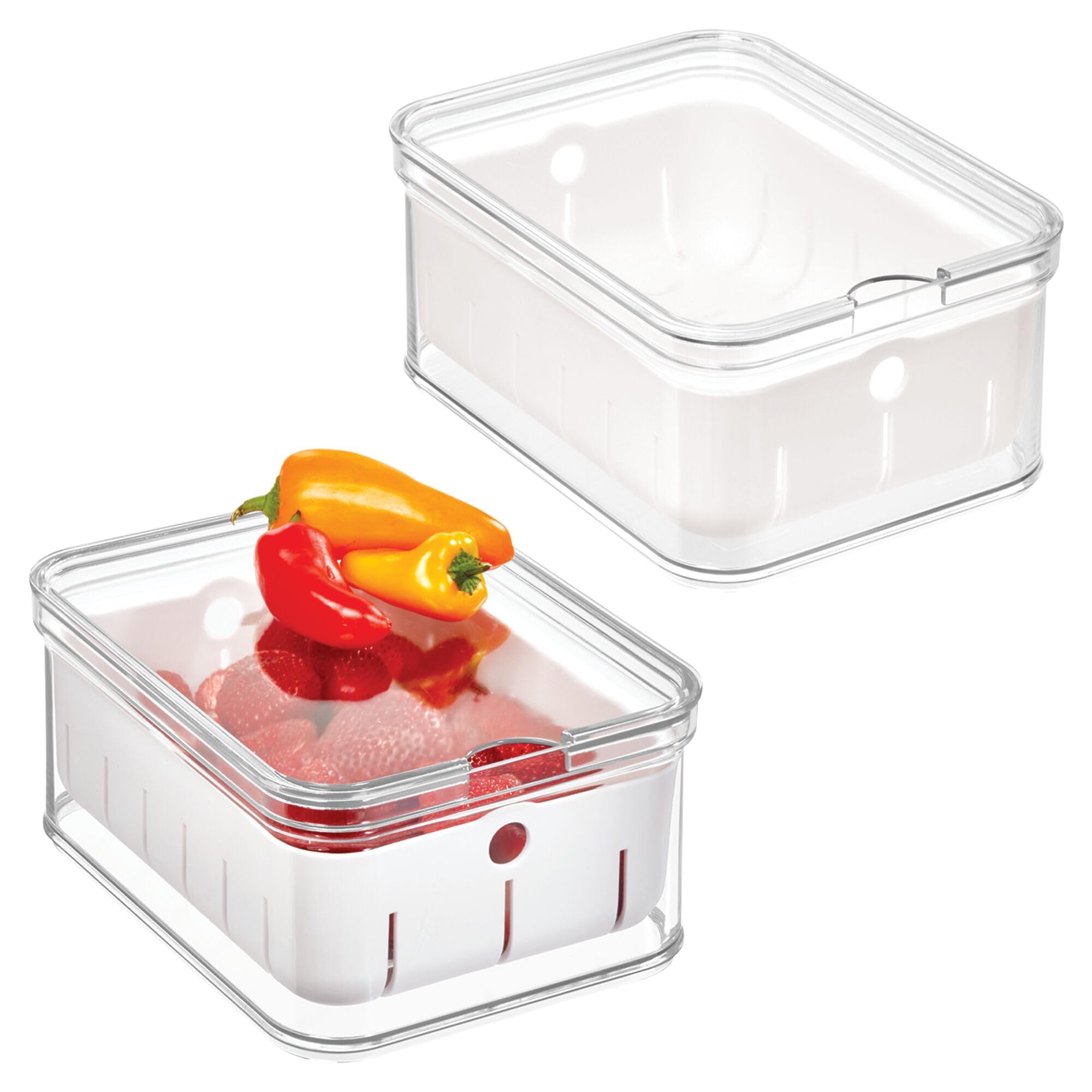 iDesign Small Fridge Berry Bin with Removable Colander Basket and Lid - Set of 2 - Clear/White - Image 1