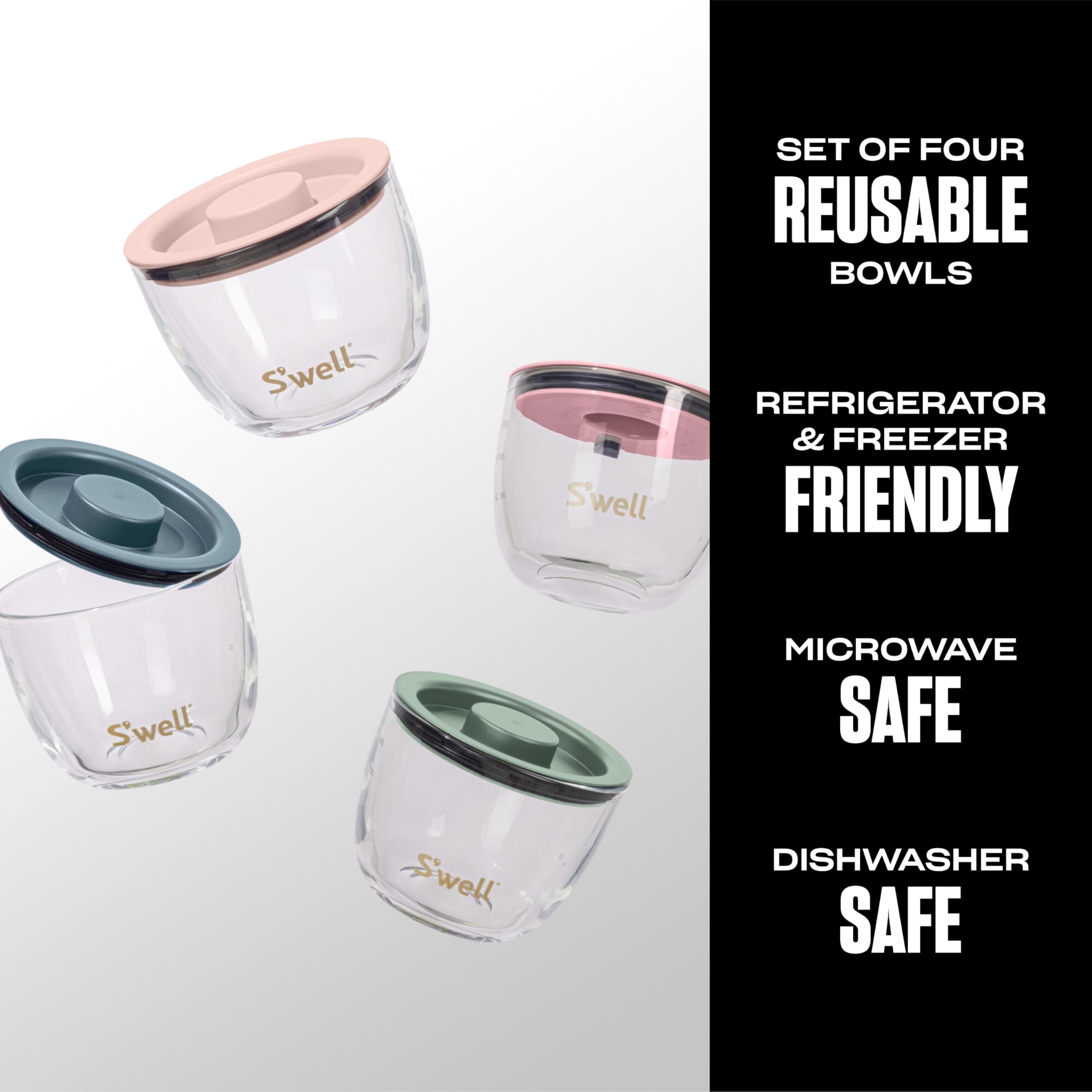 S'well 12oz Glass Prep Bowl Set of 4 For Easy Meal Prep, Vintage Pastels, Made From Durable Tempered Glass, Nests Inside 21.5oz - Image 3