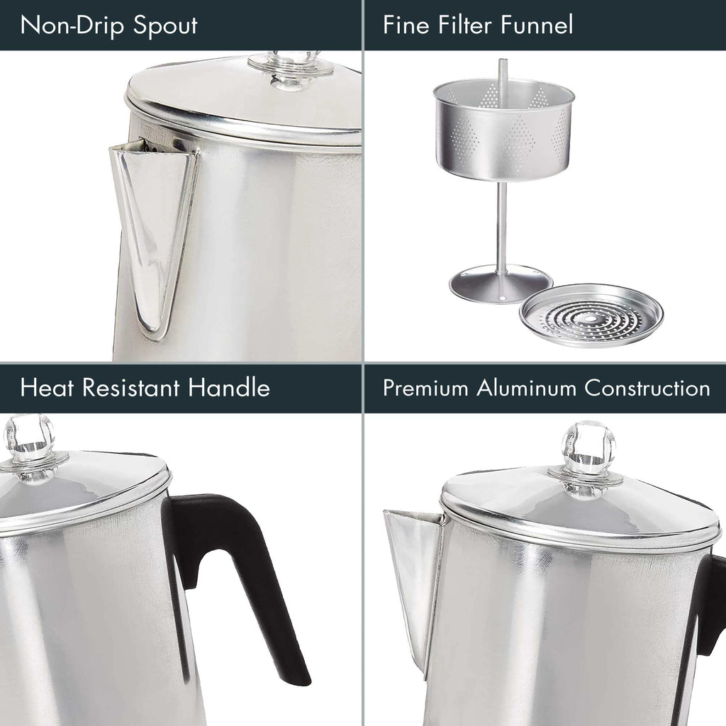 Primula Today Aluminum Stove Top Percolator Maker Durable, Brew Coffee On Stovetop, 9 Cup, Silver - Image 4