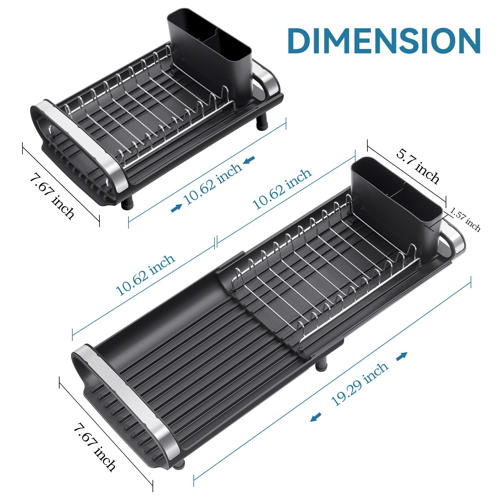 Mini Expandable Dish Drying Rack, Stainless Steel, Black, Compact Design