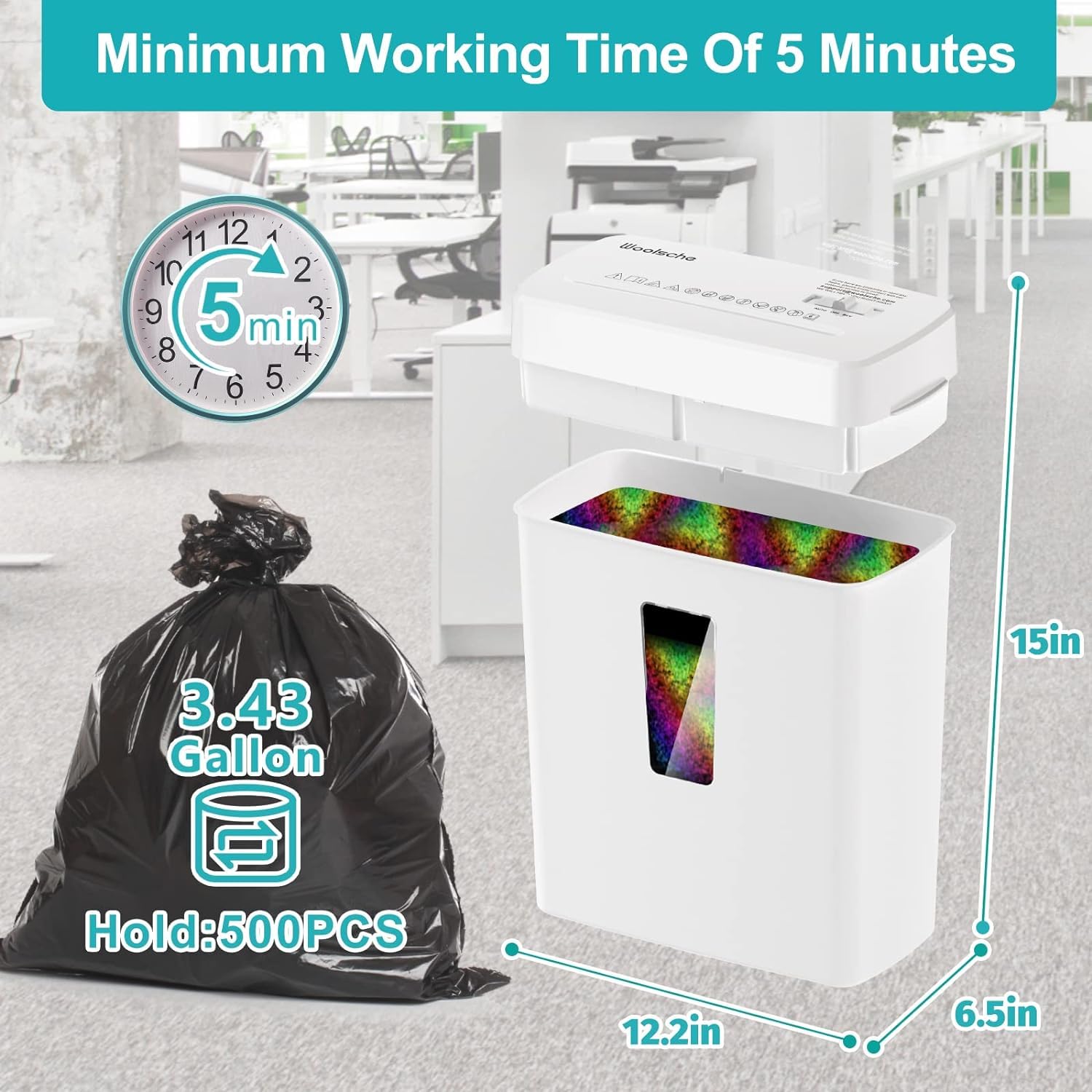 Micro Cut Paper Shredder, P-5 Security, 5-Sheet, Jam Proof Design