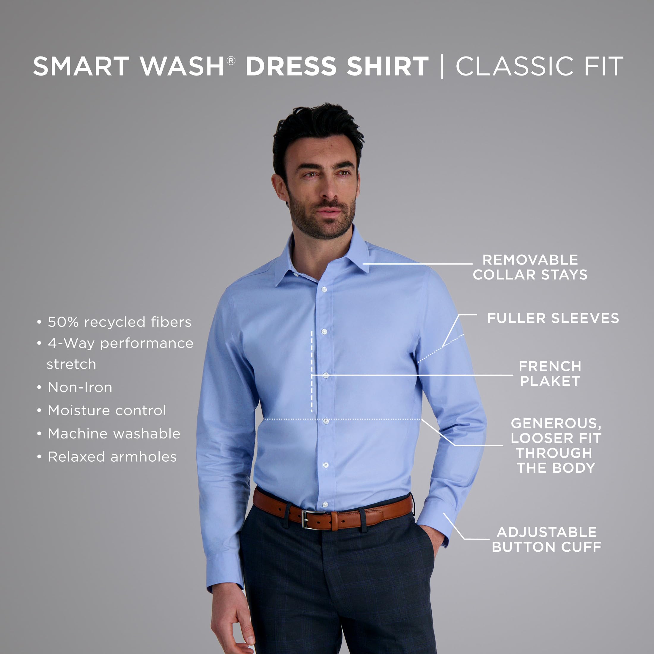 Haggar Men's Smart Wash Classic Fit Comfort Stretch Dress Shirt-Big Or Tall Sizes, Blue Stripe, 18.5" Neck 36"-37" Sleeve - Image 5