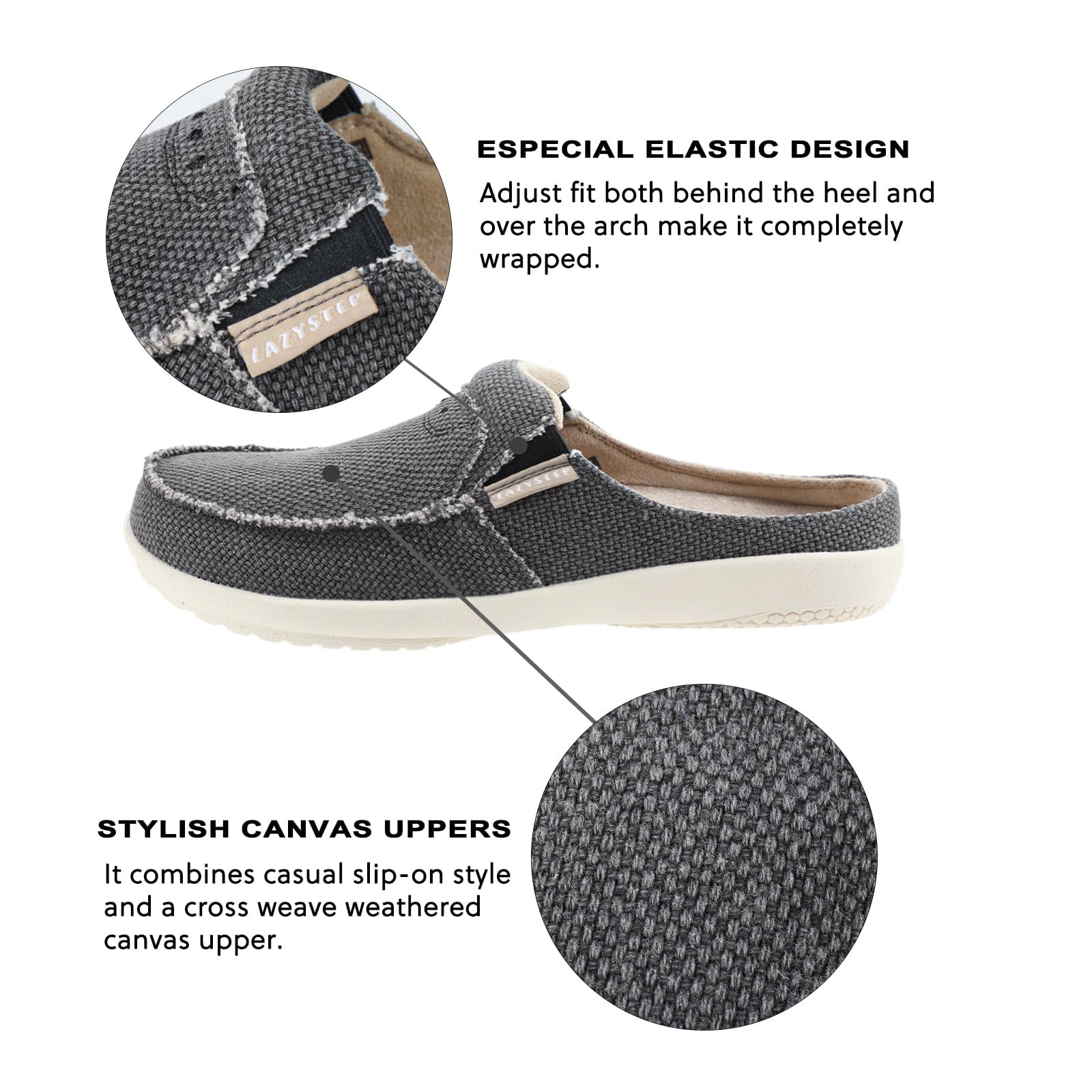 LazyStep Men's Slippers with Arch Support, Canvas Mens Orthopedic Slippers, Slip on Clog, Trevor Indoor Outdoor Non-Slip House Shoes for Men(Charcoal, Size 10) - Image 4