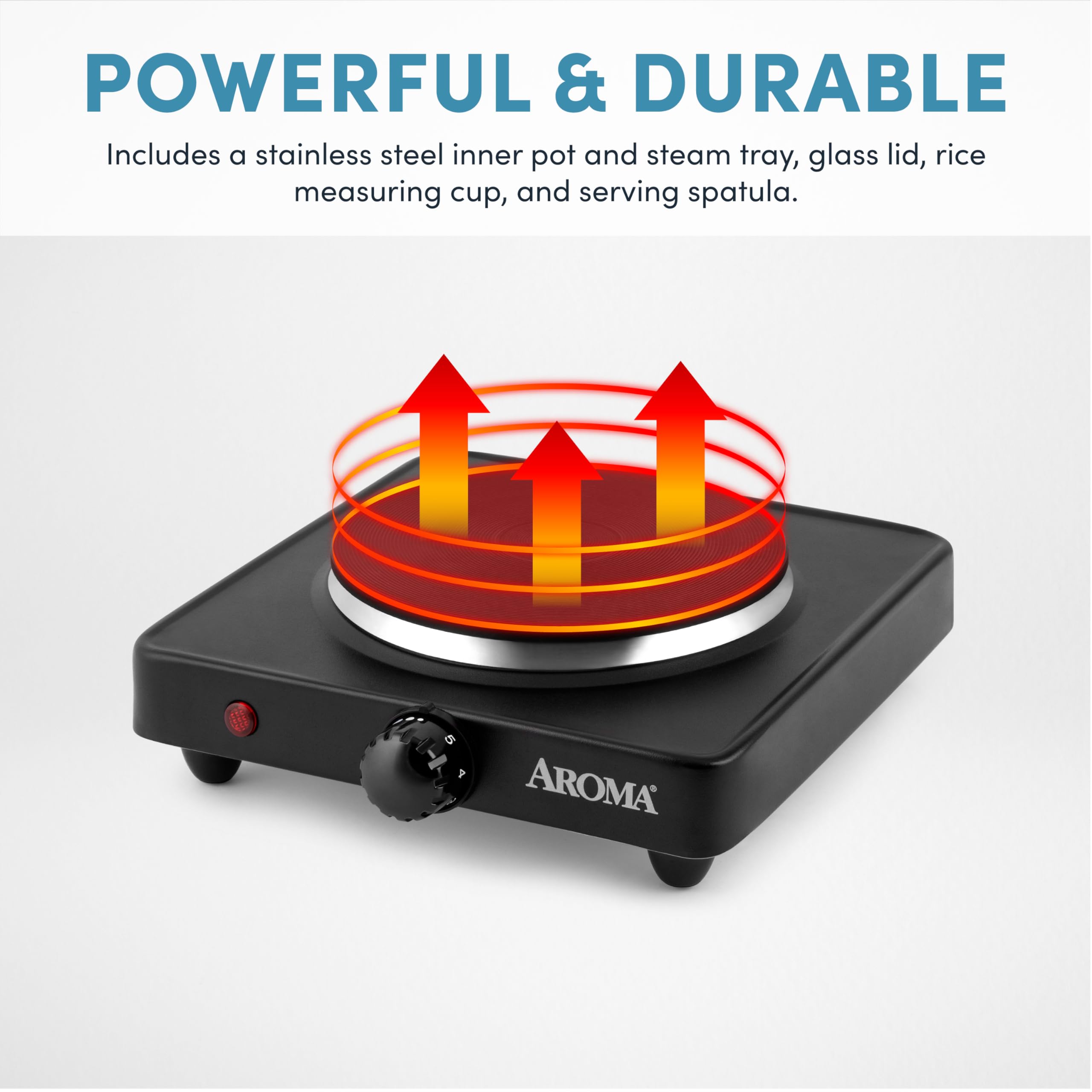 Aroma Housewares AHP-303 Single Burner Hot Plate, Metal, Black - Image 5