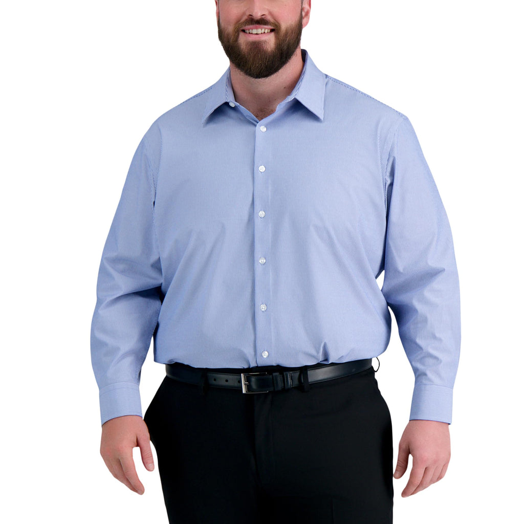 Haggar Men's Smart Wash Classic Fit Comfort Stretch Dress Shirt-Big Or Tall Sizes, Blue Stripe, 18.5" Neck 36"-37" Sleeve - Image 1