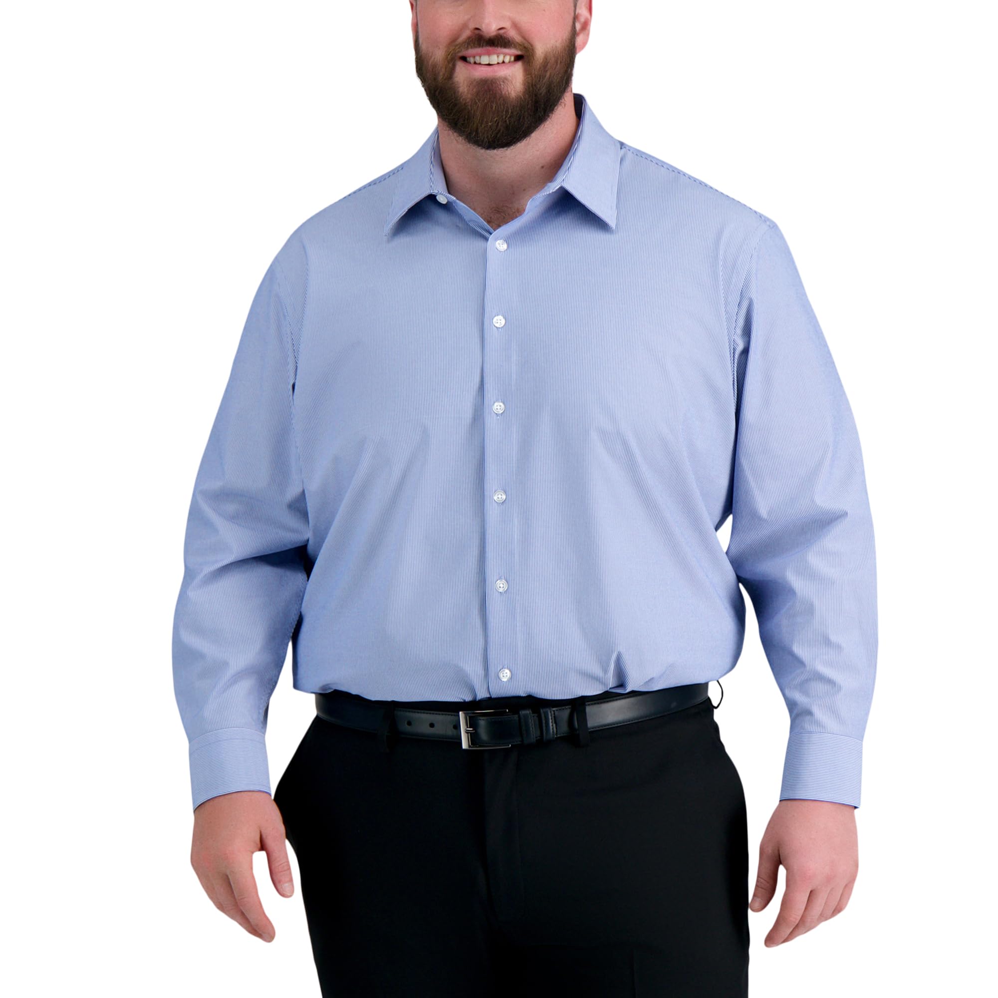 Haggar Men's Smart Wash Classic Fit Comfort Stretch Dress Shirt-Big Or Tall Sizes, Blue Stripe, 18.5" Neck 36"-37" Sleeve - Image 1
