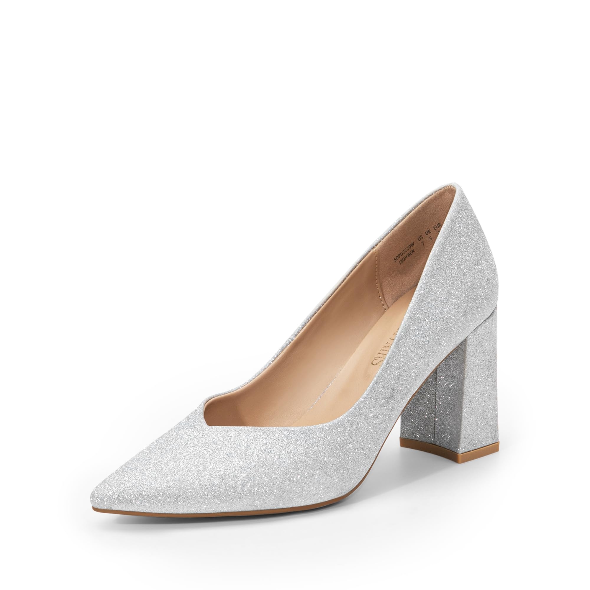 High Chunky Closed Toe Block Heels Pumps Size 9 Silver
