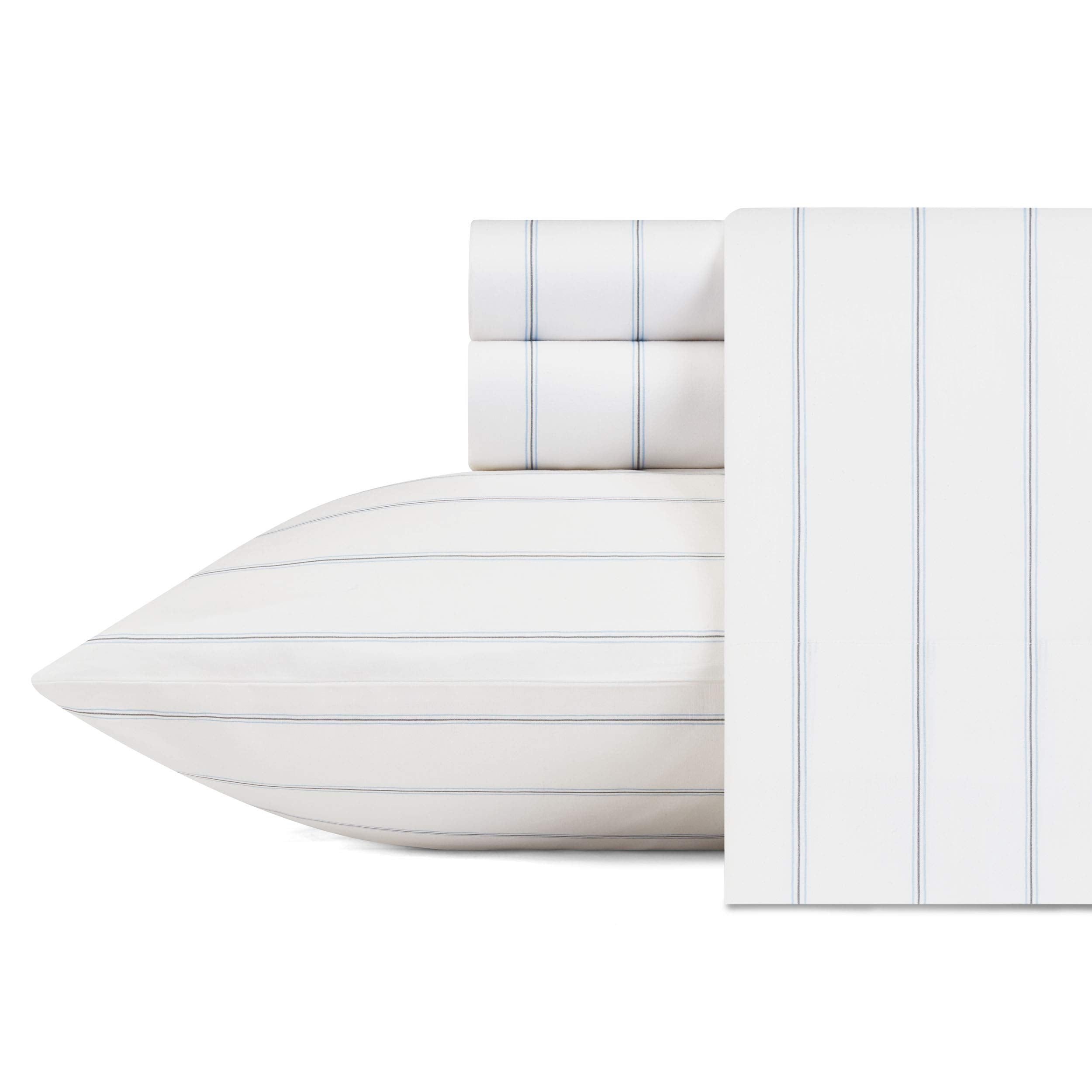 Nautica - Twin XL Sheets, Cotton Percale Preppy Bedding Set, Fully Elasticized, Ideal Dorm Essentials (Skippers Island Light Blue, Twin XL) - Image 1