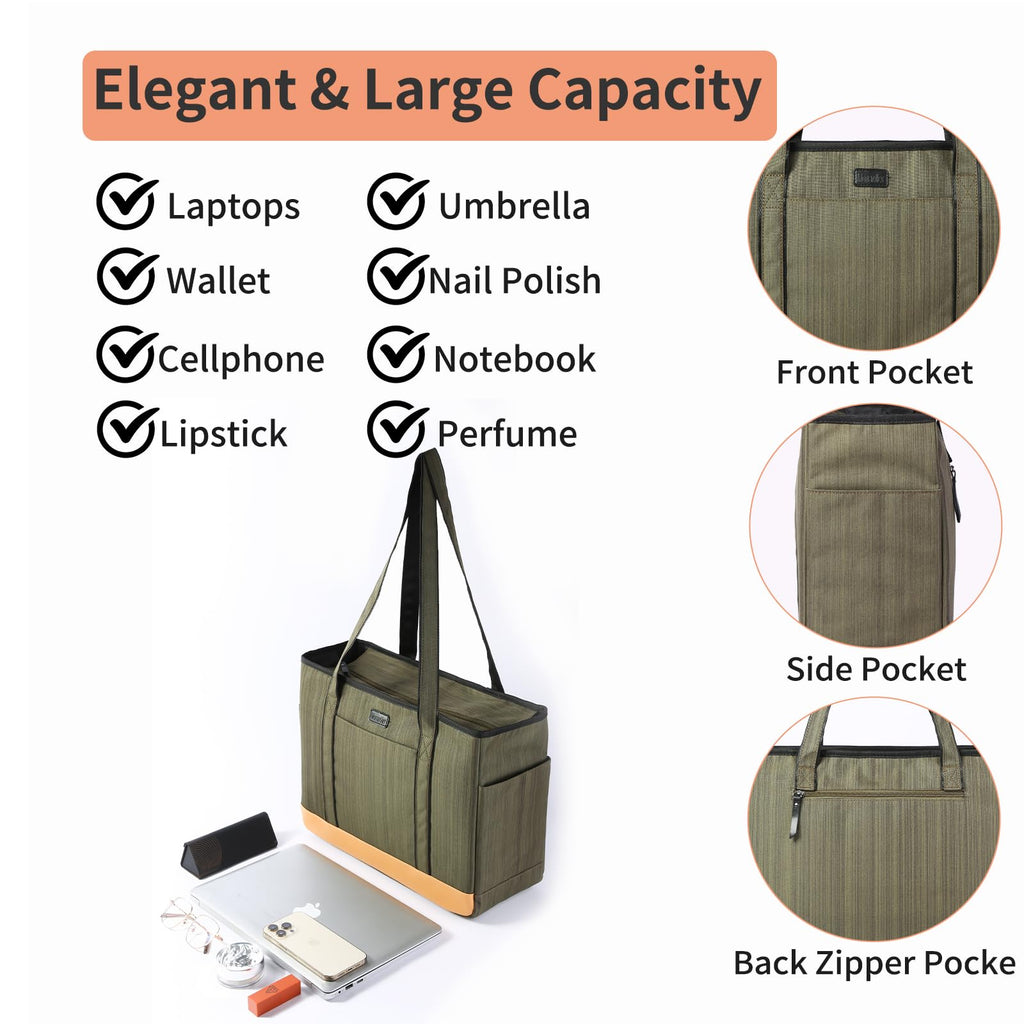 Monanller Fashion Teacher Tote Bag, Large Teacher Utility Work Bags with Laptop Compartment for Women Men, Teacher Carry Bag with Several Inner & Outer Pockets-Green - Image 5
