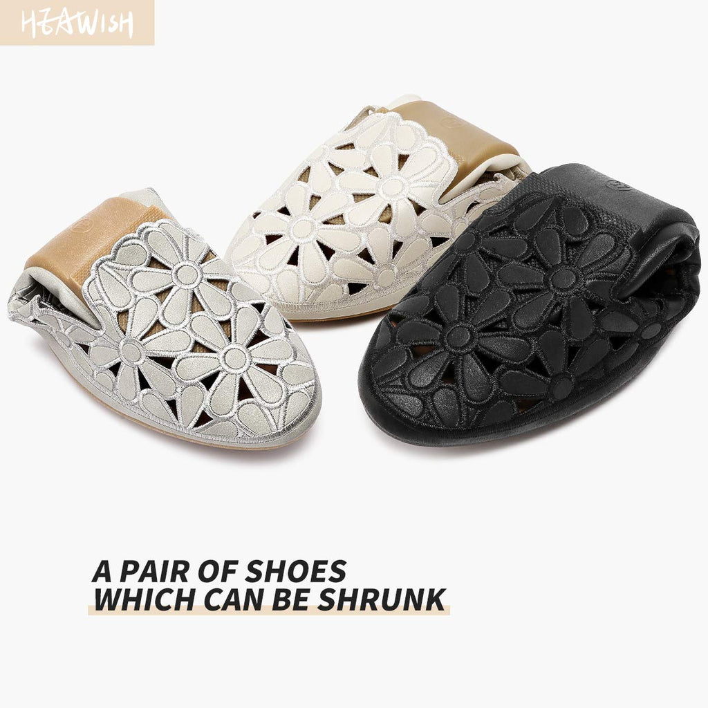 HEAWISH Women's Floral Ballet Flats for Women Black Beige Slip On (Grey,10)