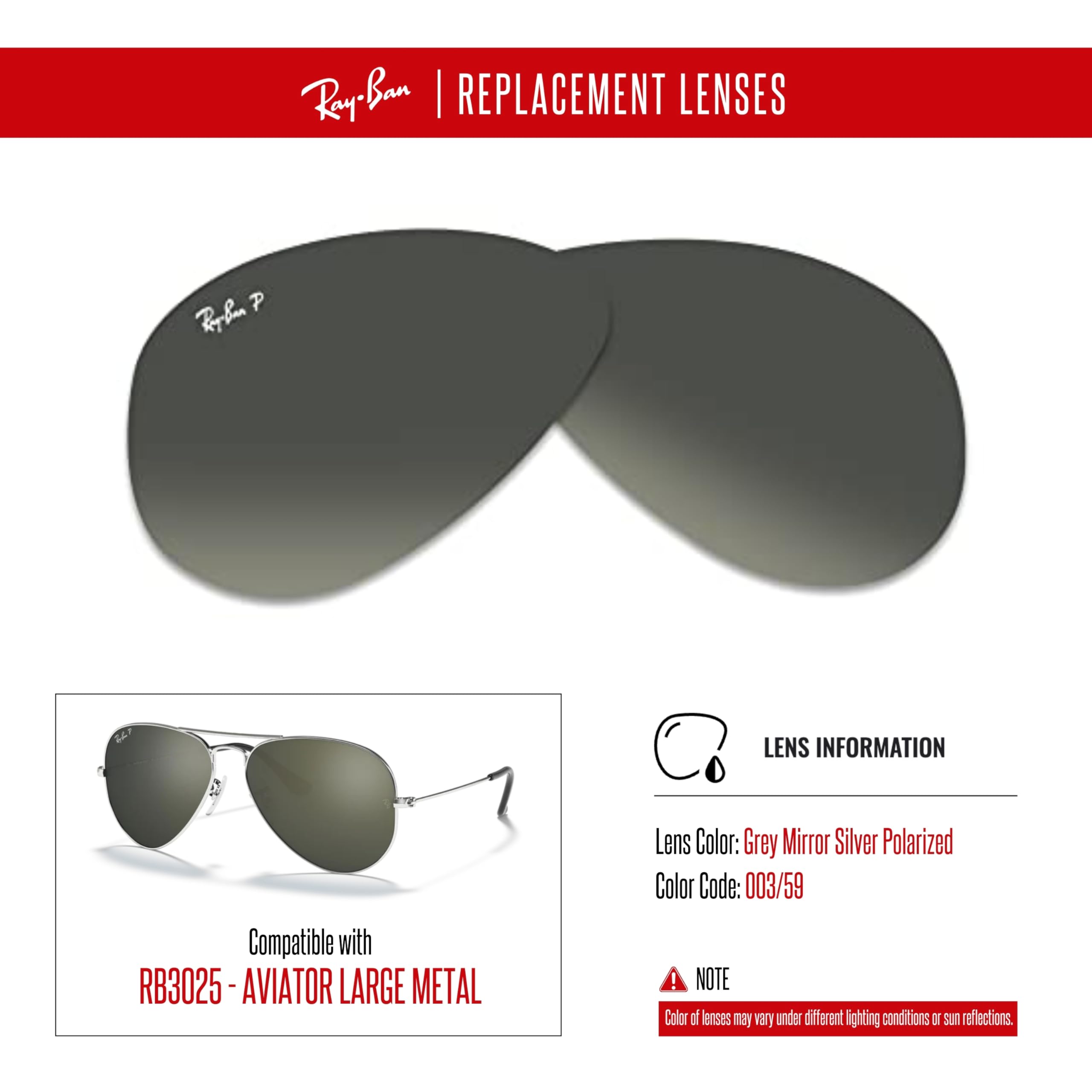 Ray-Ban Original AVIATOR LARGE METAL RB3025 003/59 58MM Grey Mirror Silver Polarized Replacement Lenses For Men For Women +BUNDLE with ACCESSORY EYEWEAR KIT - Image 5